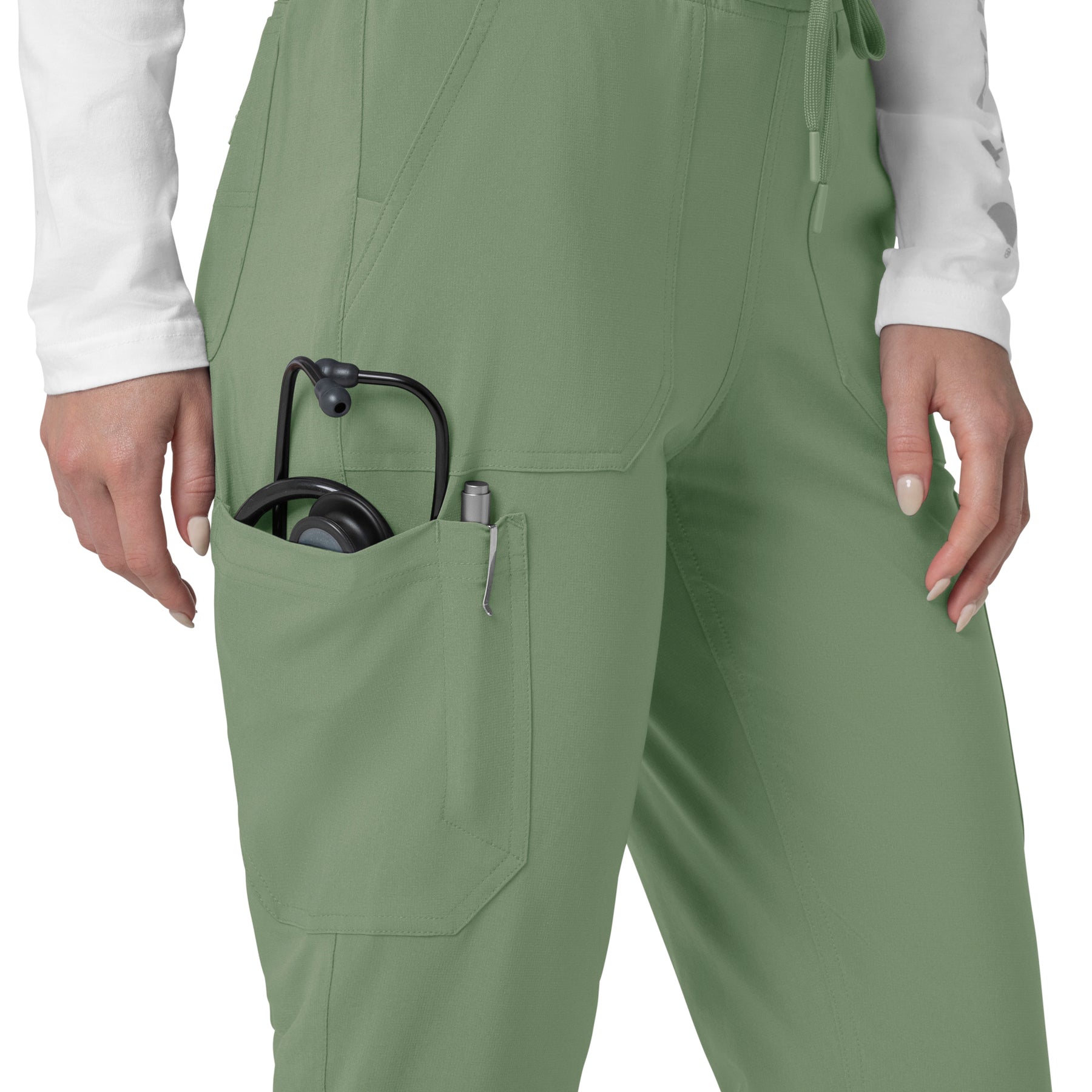 Force Cross-Flex Women's Cargo Jogger Scrub Pant Green Slate hemline detail