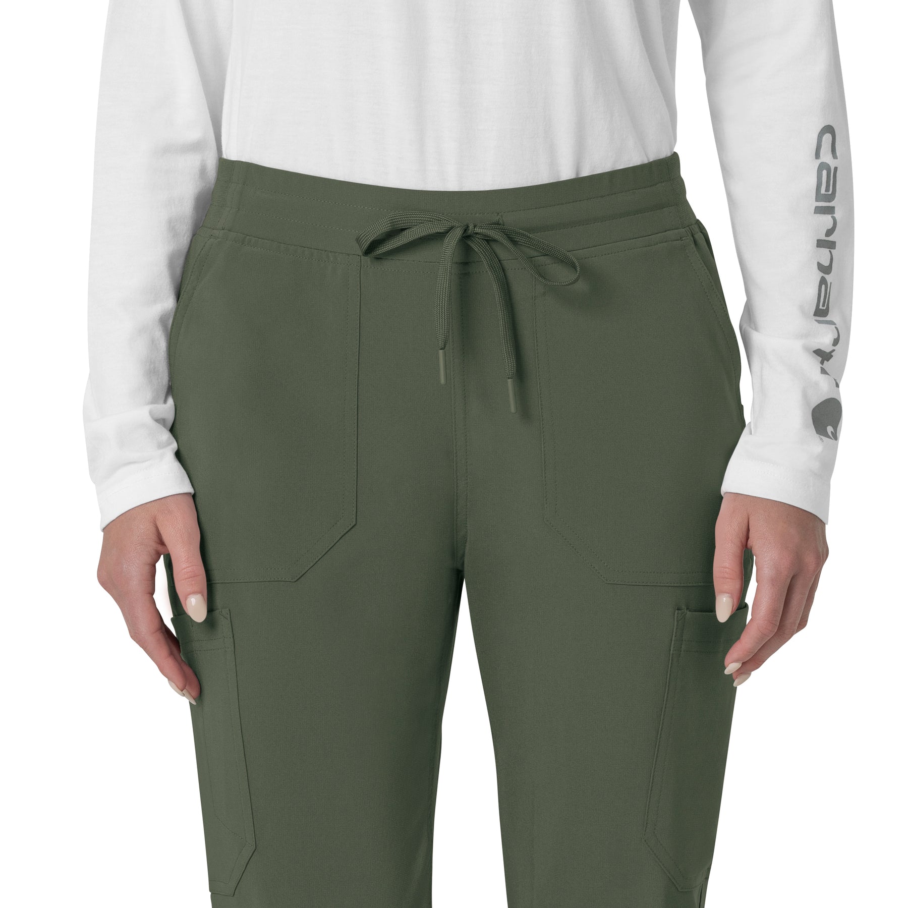 Force Cross-Flex Women's Cargo Jogger Scrub Pant Olive front detail