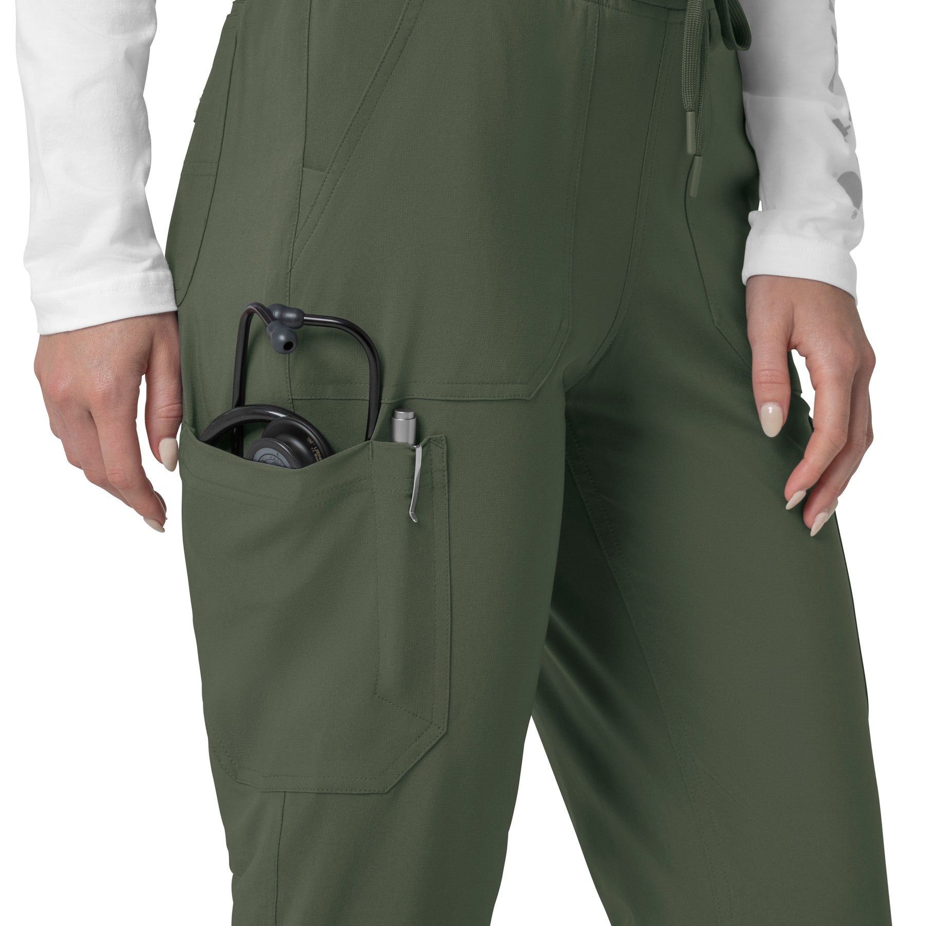 Force Cross-Flex Women's Cargo Jogger Scrub Pant Olive hemline detail