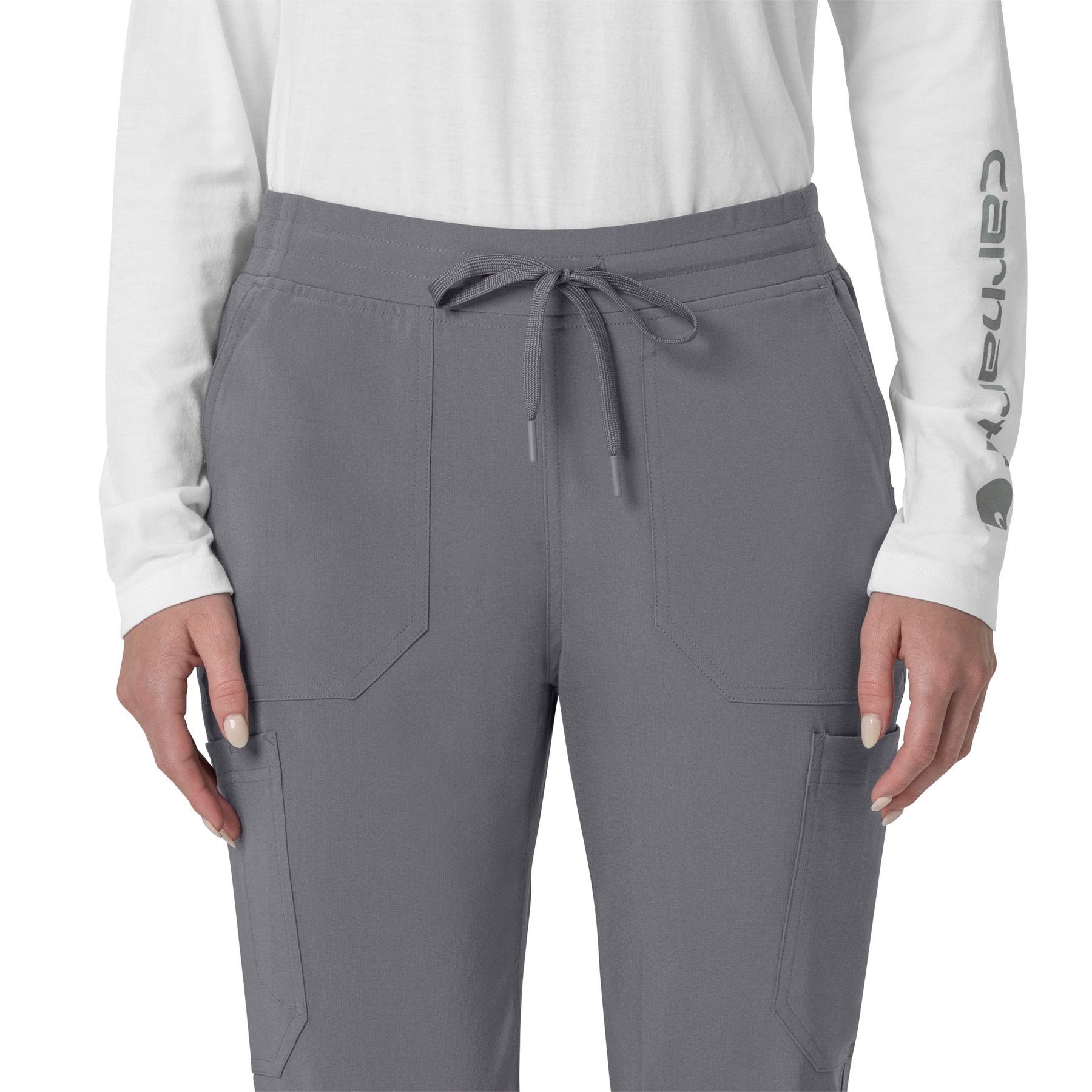 Force Cross-Flex Women's Cargo Jogger Scrub Pant Pewter front detail
