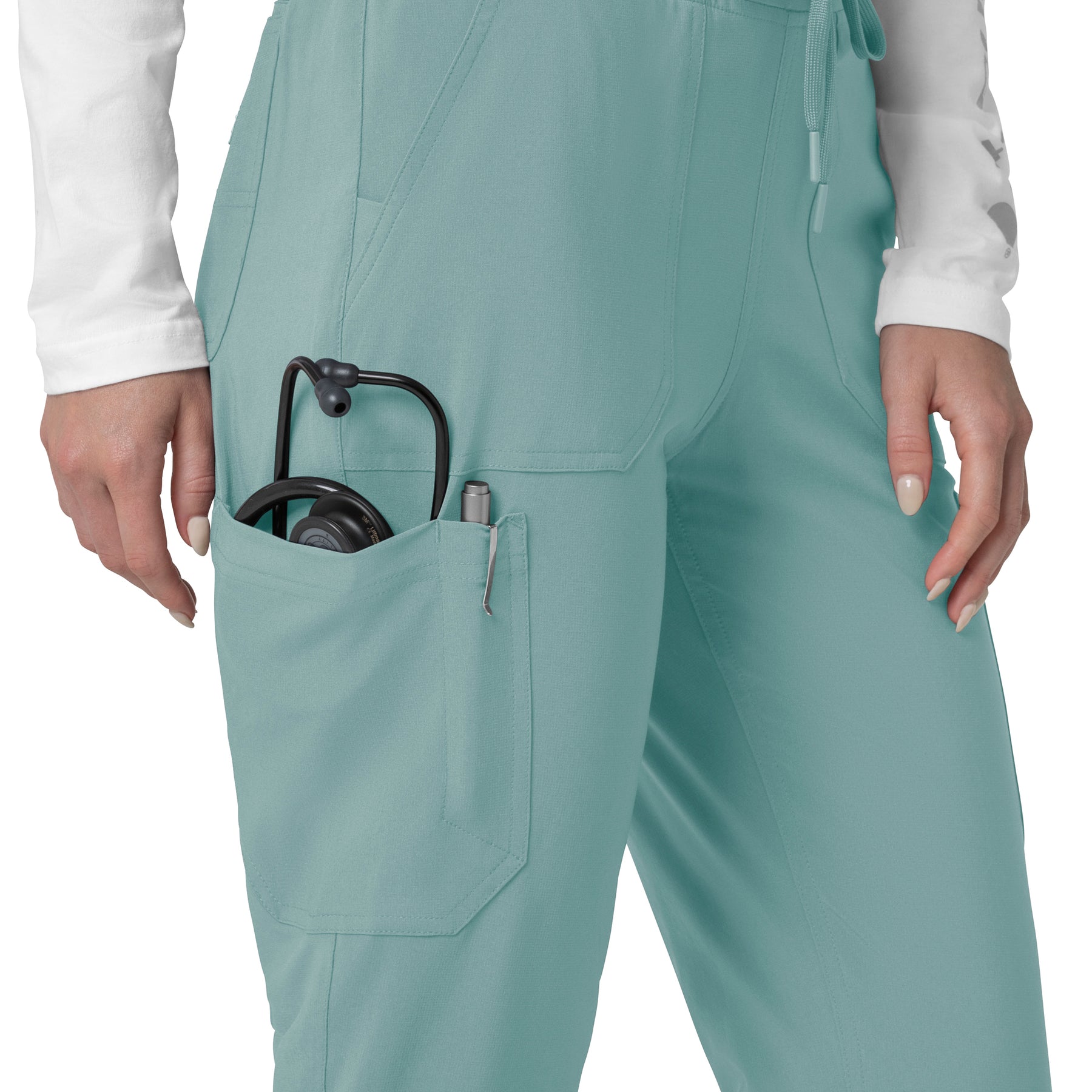 Force Cross-Flex Women's Cargo Jogger Scrub Pant Summer Blue hemline detail