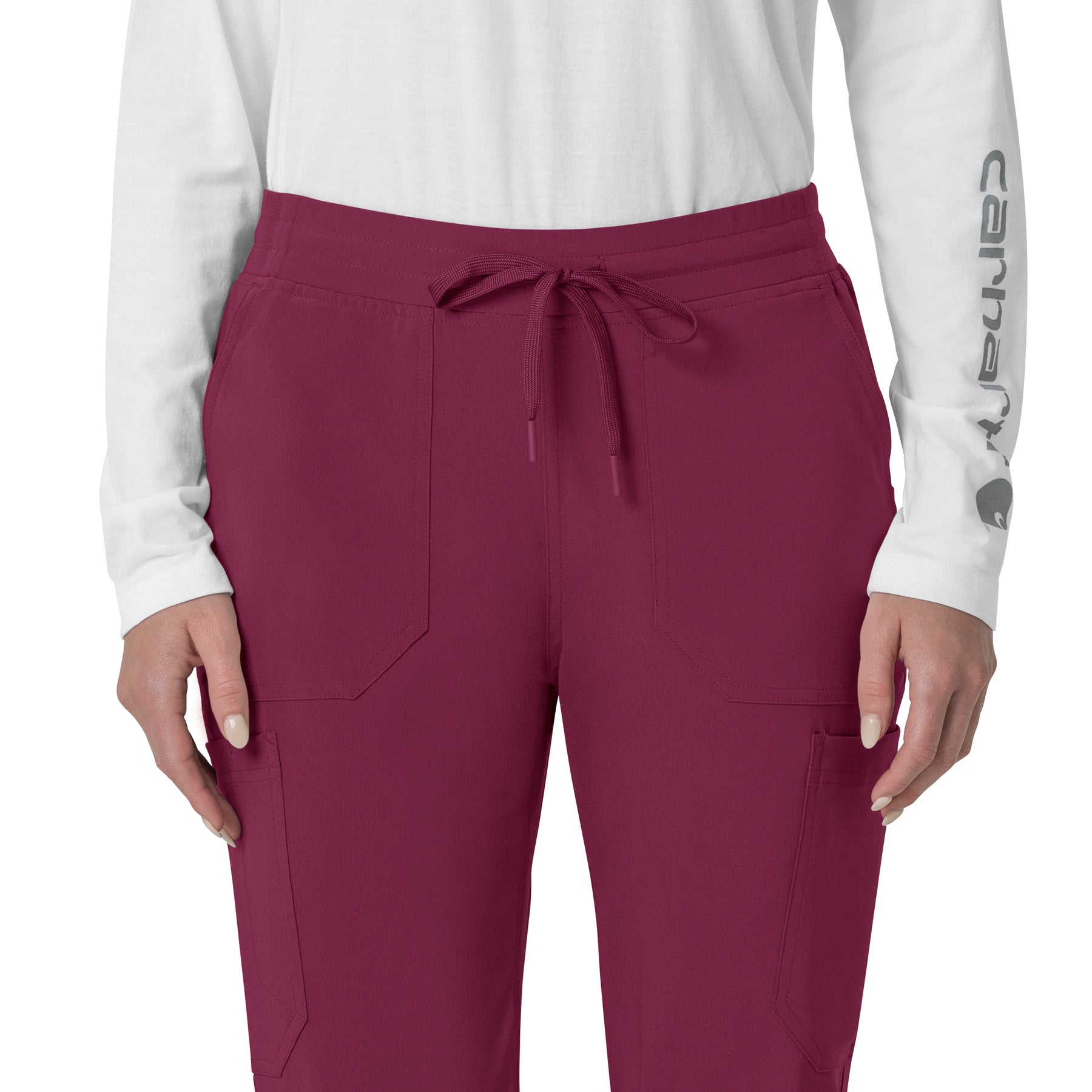 Force Cross-Flex Women's Cargo Jogger Scrub Pant Wine front detail