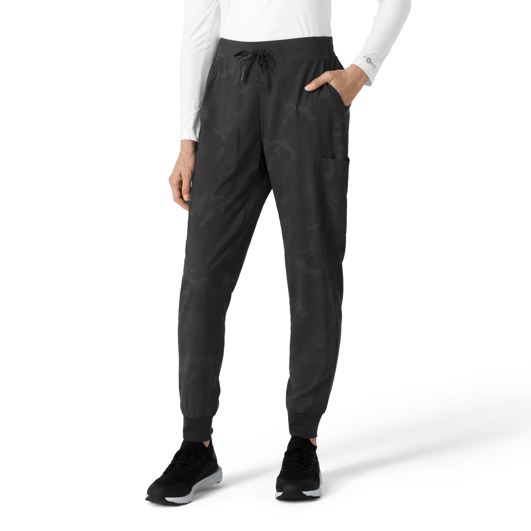 Carhartt Women's Printed Cargo Jogger Scrub Pant - Caring Camo Black - print scrub pants