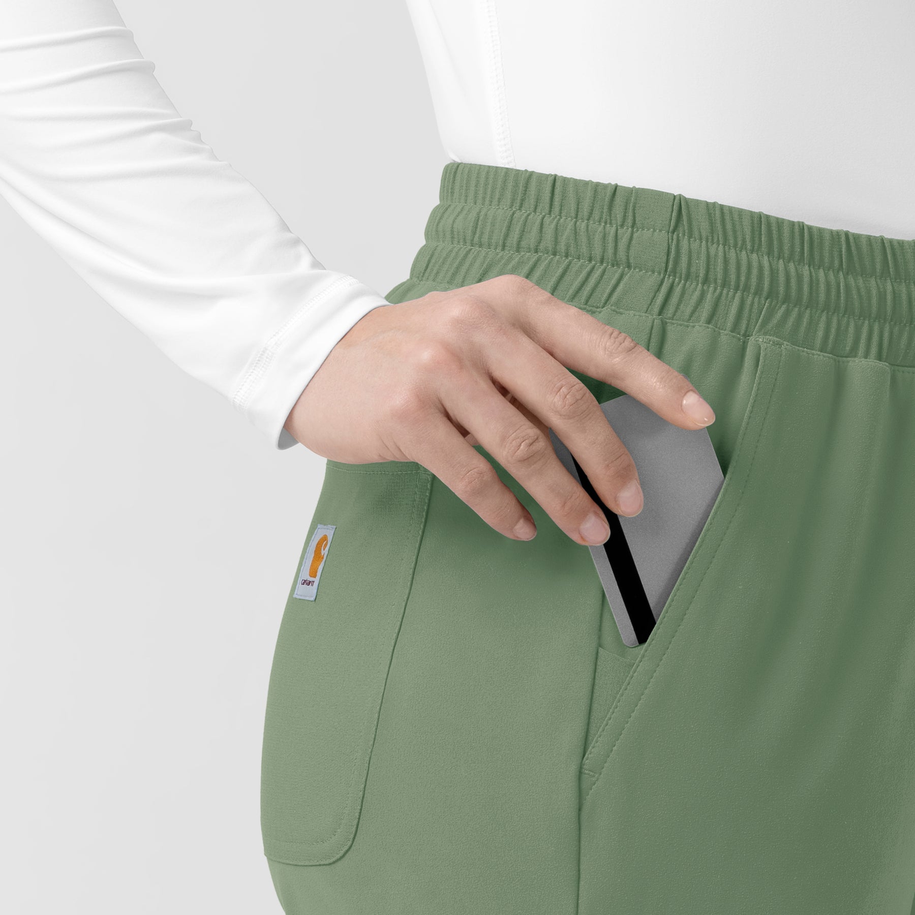 Force Cross-Flex Knit Women's Boot Cut Scrub Pant Green Slate front detail