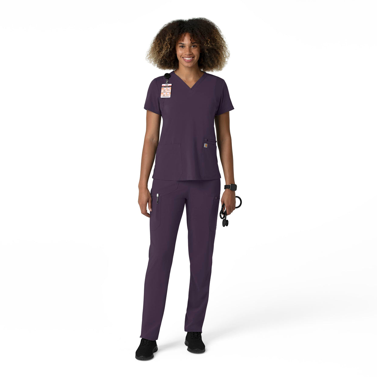 Force Cross-Flex Women's Straight Leg Cargo Scrub Pant Black Plum full scrub set