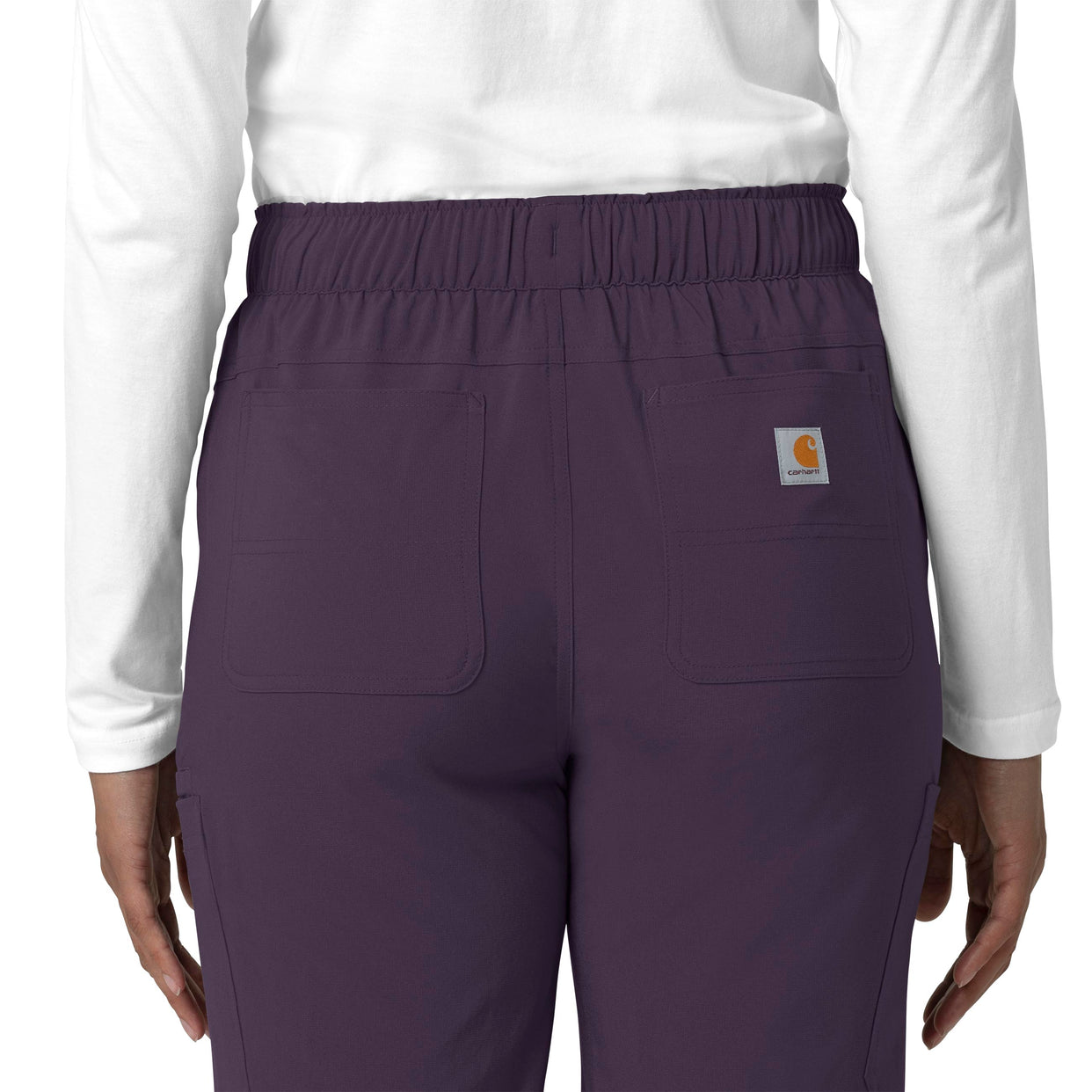 Force Cross-Flex Women's Straight Leg Cargo Scrub Pant Black Plum hemline detail