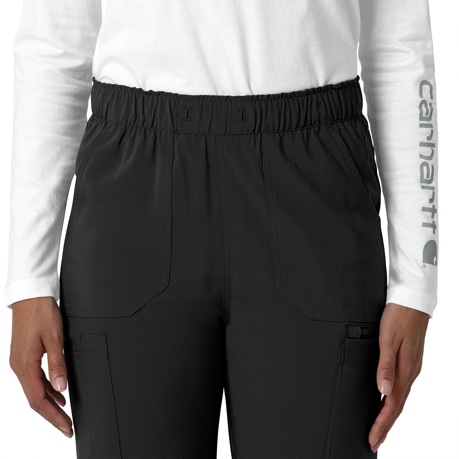 Force Cross-Flex Women's Straight Leg Cargo Scrub Pant Black front detail