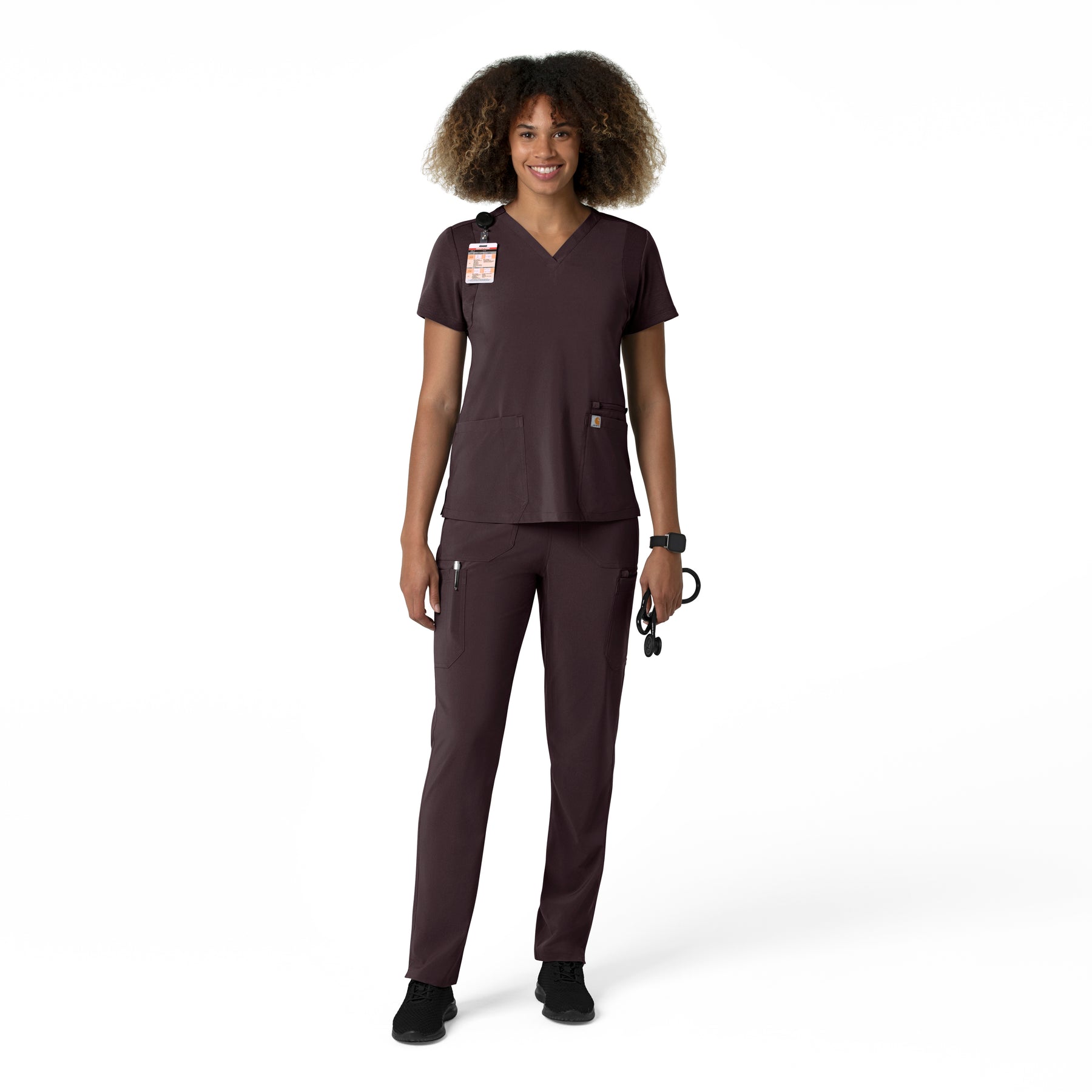 Force Cross-Flex Women's Straight Leg Cargo Scrub Pant Dark Sepia full scrub set
