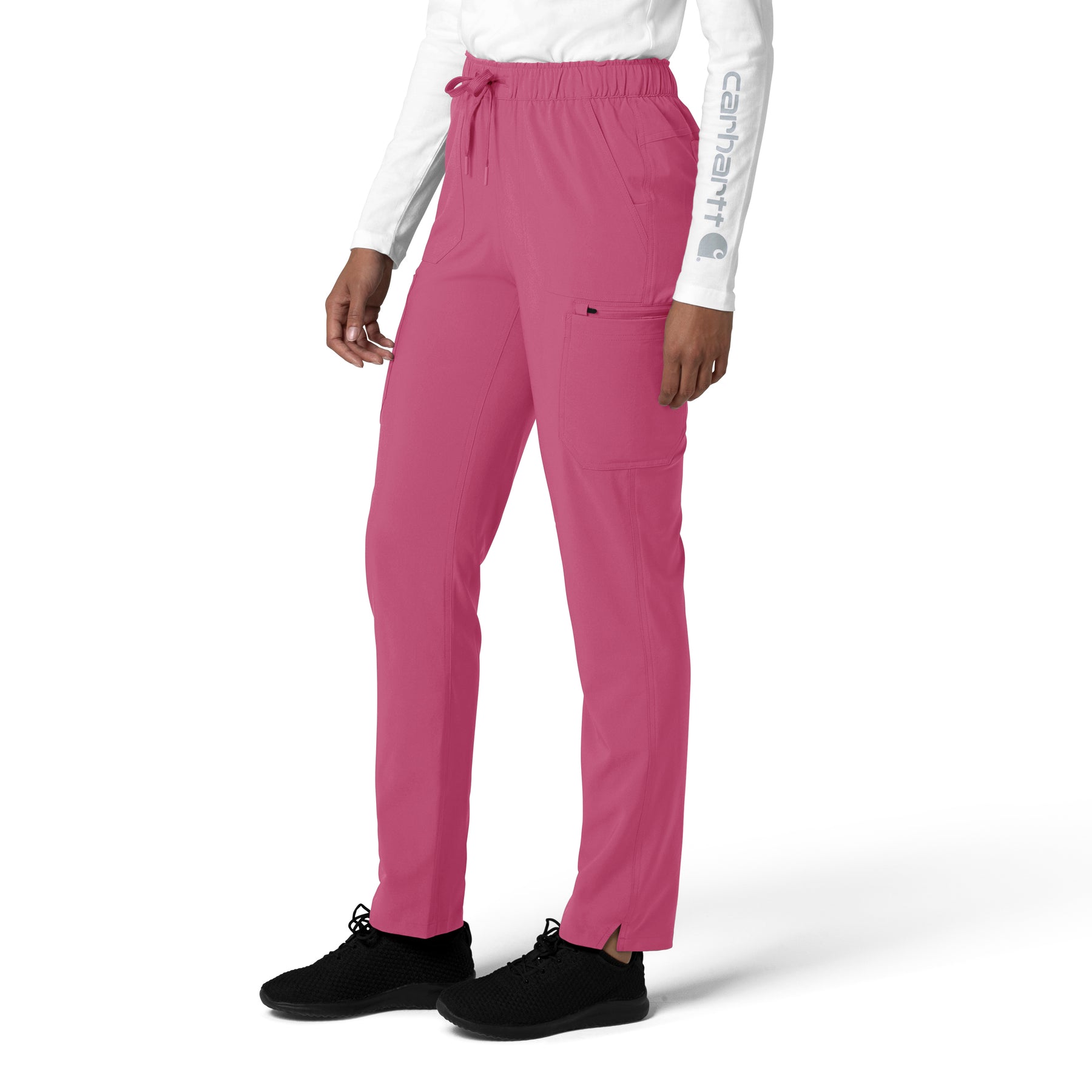 Force Cross-Flex Women's Straight Leg Cargo Scrub Pant Electric Fuschia side view