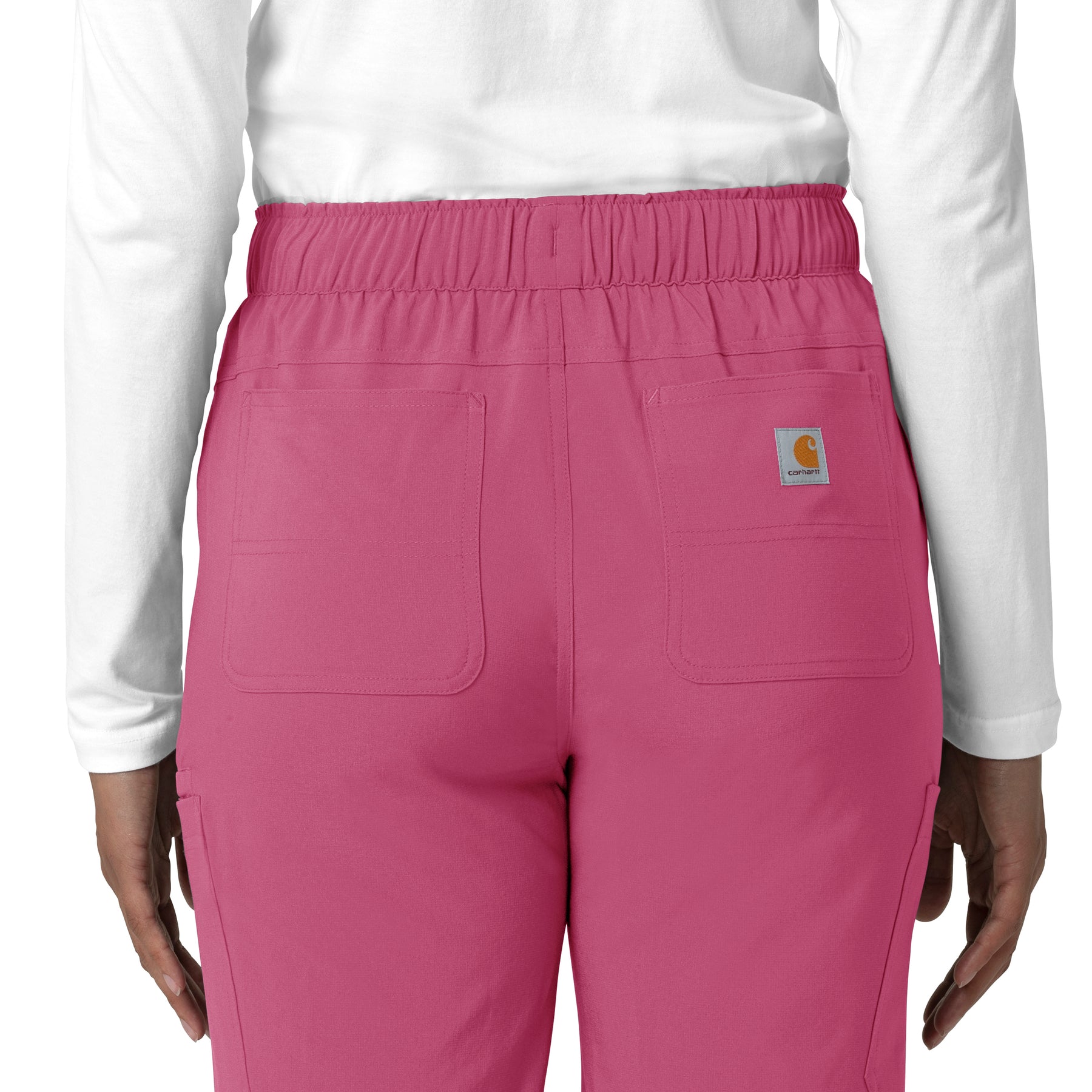 Force Cross-Flex Women's Straight Leg Cargo Scrub Pant Electric Fuschia hemline detail