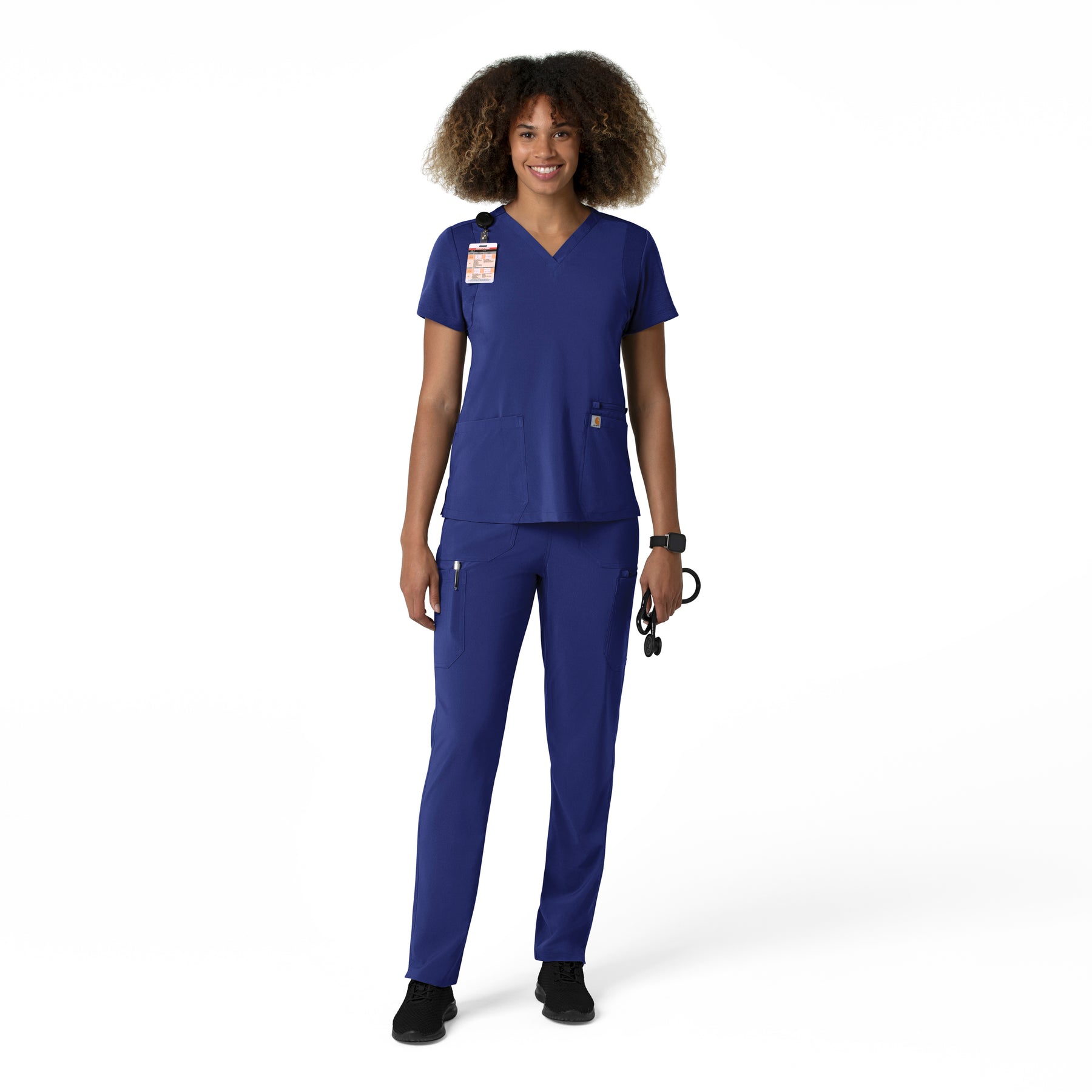 Force Cross-Flex Women's Straight Leg Cargo Scrub Pant Galaxy Blue full scrub set