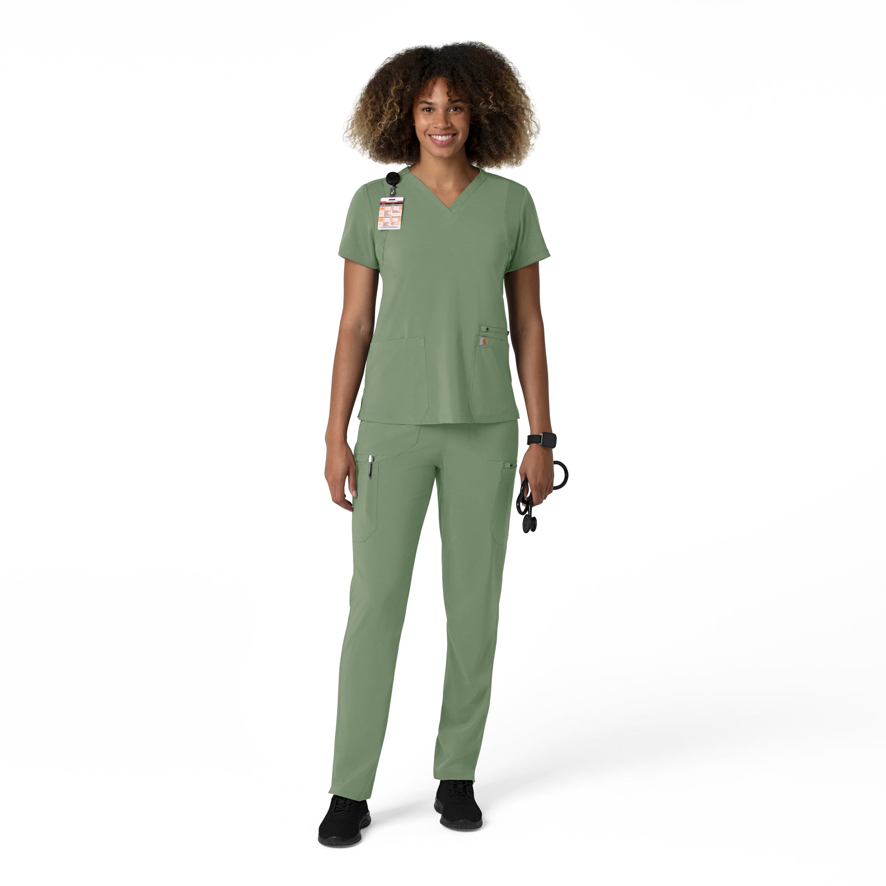 Force Cross-Flex Women's Straight Leg Cargo Scrub Pant Green Slate full scrub set