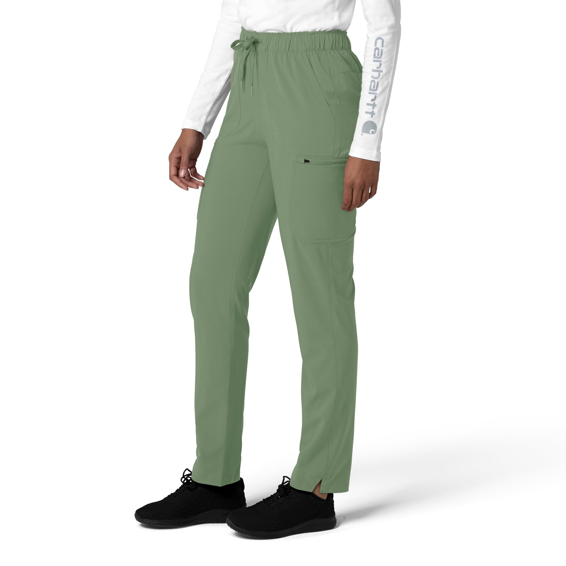 Force Cross-Flex Women's Straight Leg Cargo Scrub Pant Green Slate side view