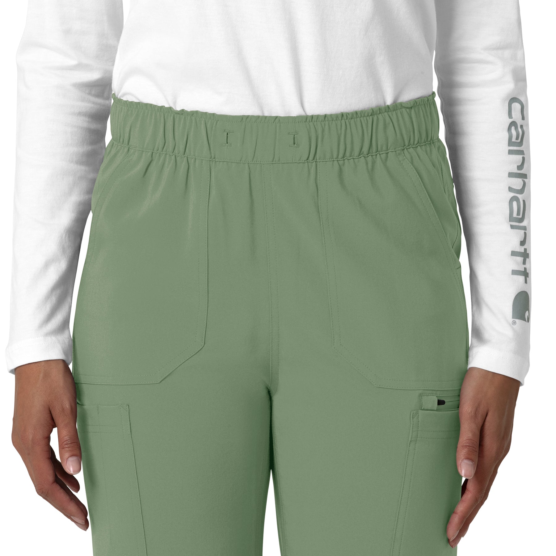 Force Cross-Flex Women's Straight Leg Cargo Scrub Pant Green Slate front detail