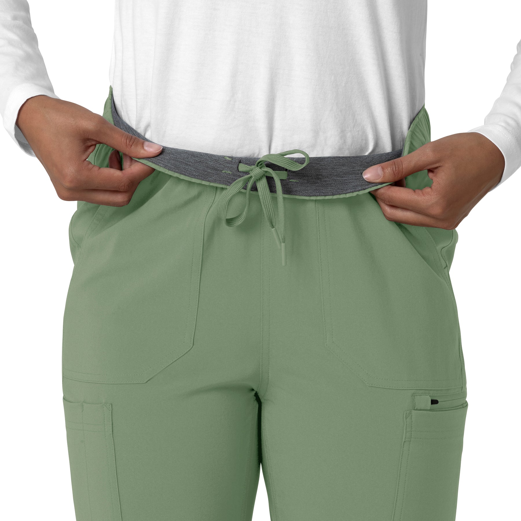 Force Cross-Flex Women's Straight Leg Cargo Scrub Pant Green Slate side detail 1
