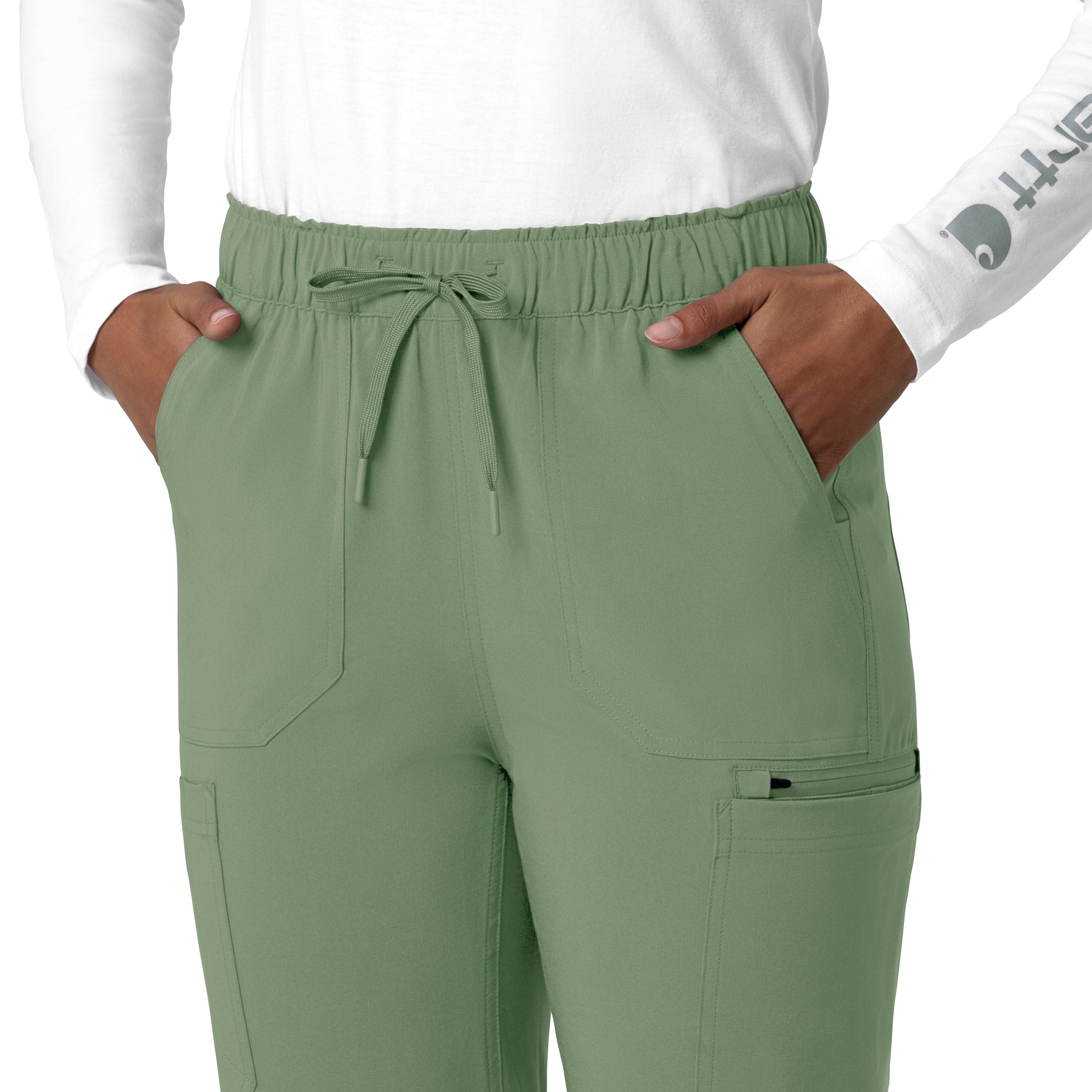 Force Cross-Flex Women's Straight Leg Cargo Scrub Pant Green Slate side detail 2
