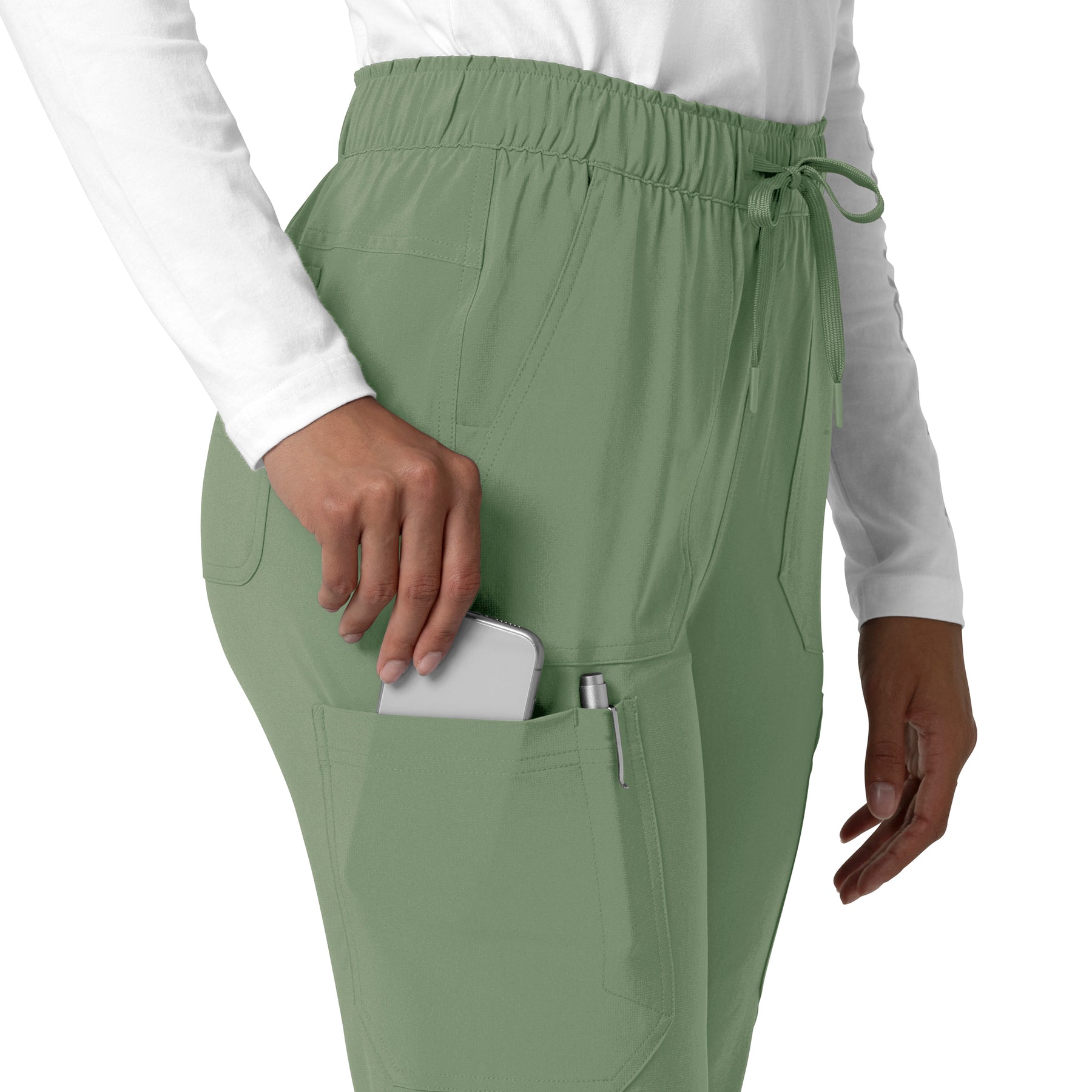 Force Cross-Flex Women's Straight Leg Cargo Scrub Pant Green Slate back detail