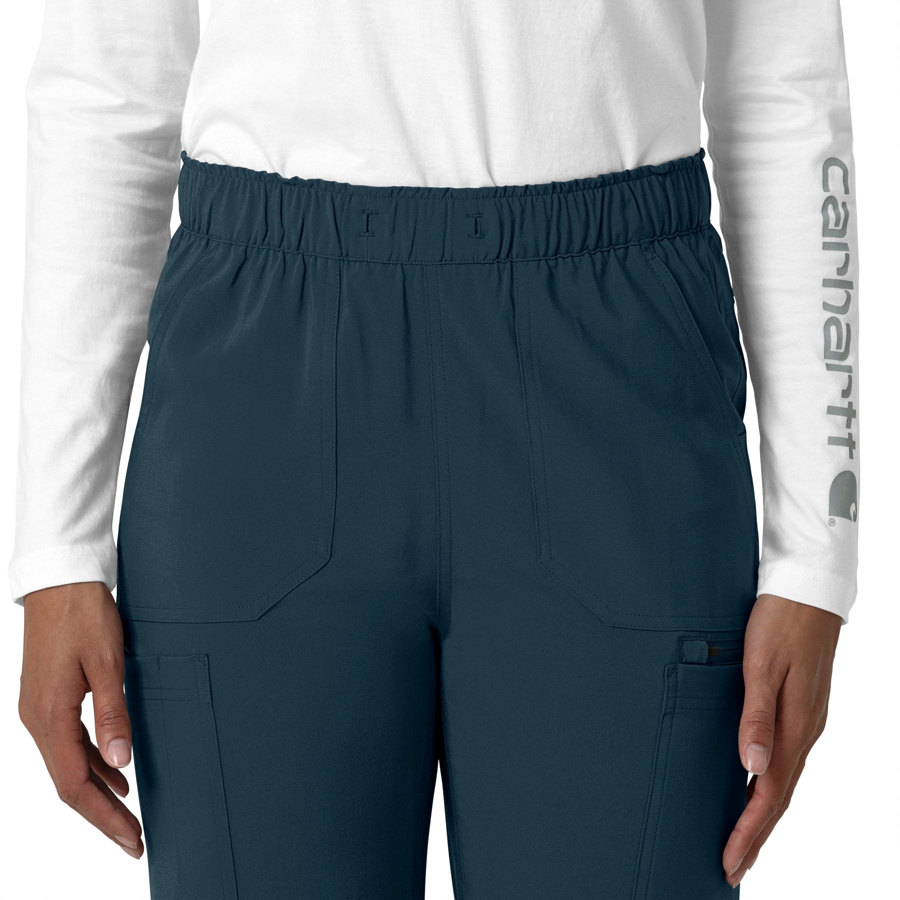 Force Cross-Flex Women's Straight Leg Cargo Scrub Pant Navy front detail