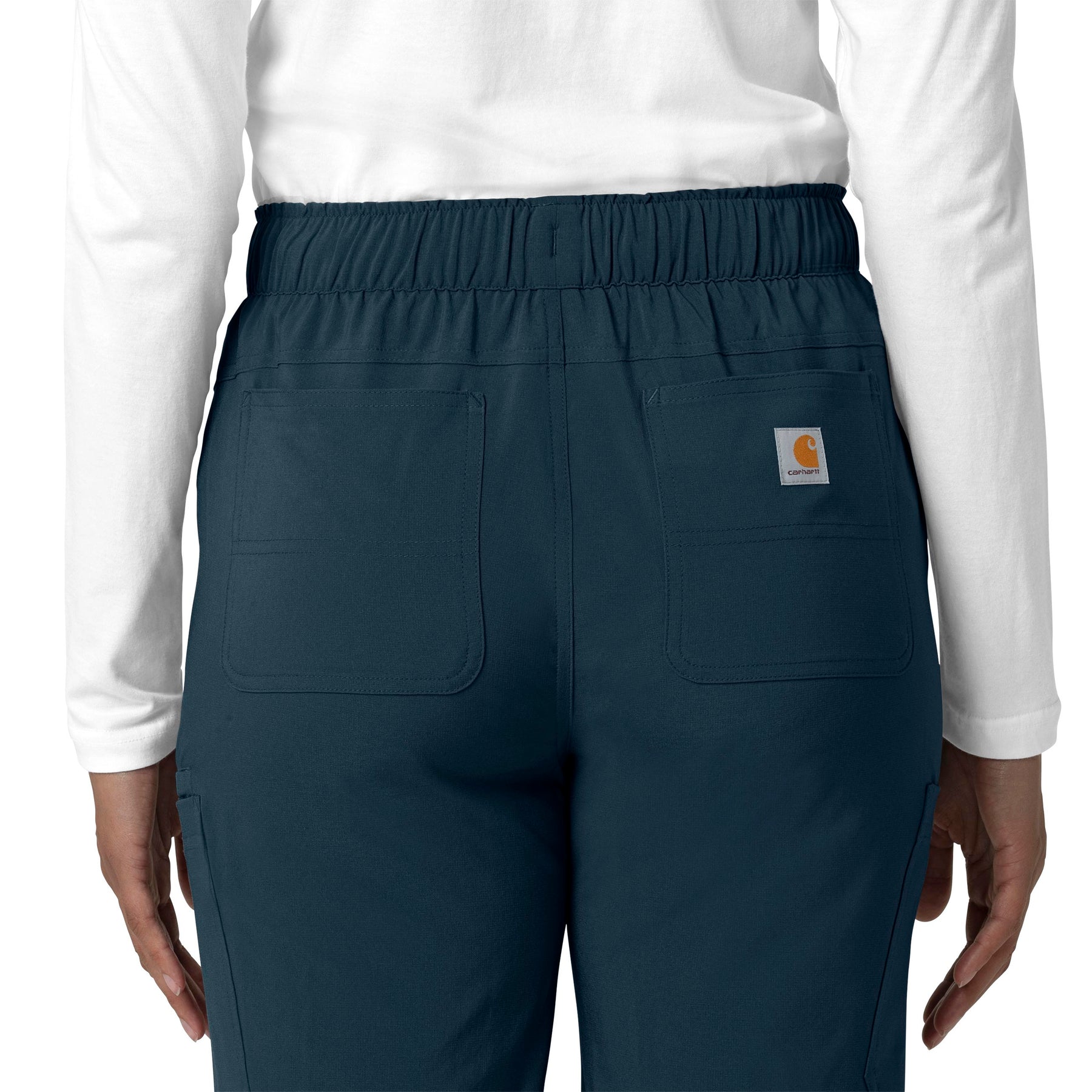 Force Cross-Flex Women's Straight Leg Cargo Scrub Pant Navy hemline detail