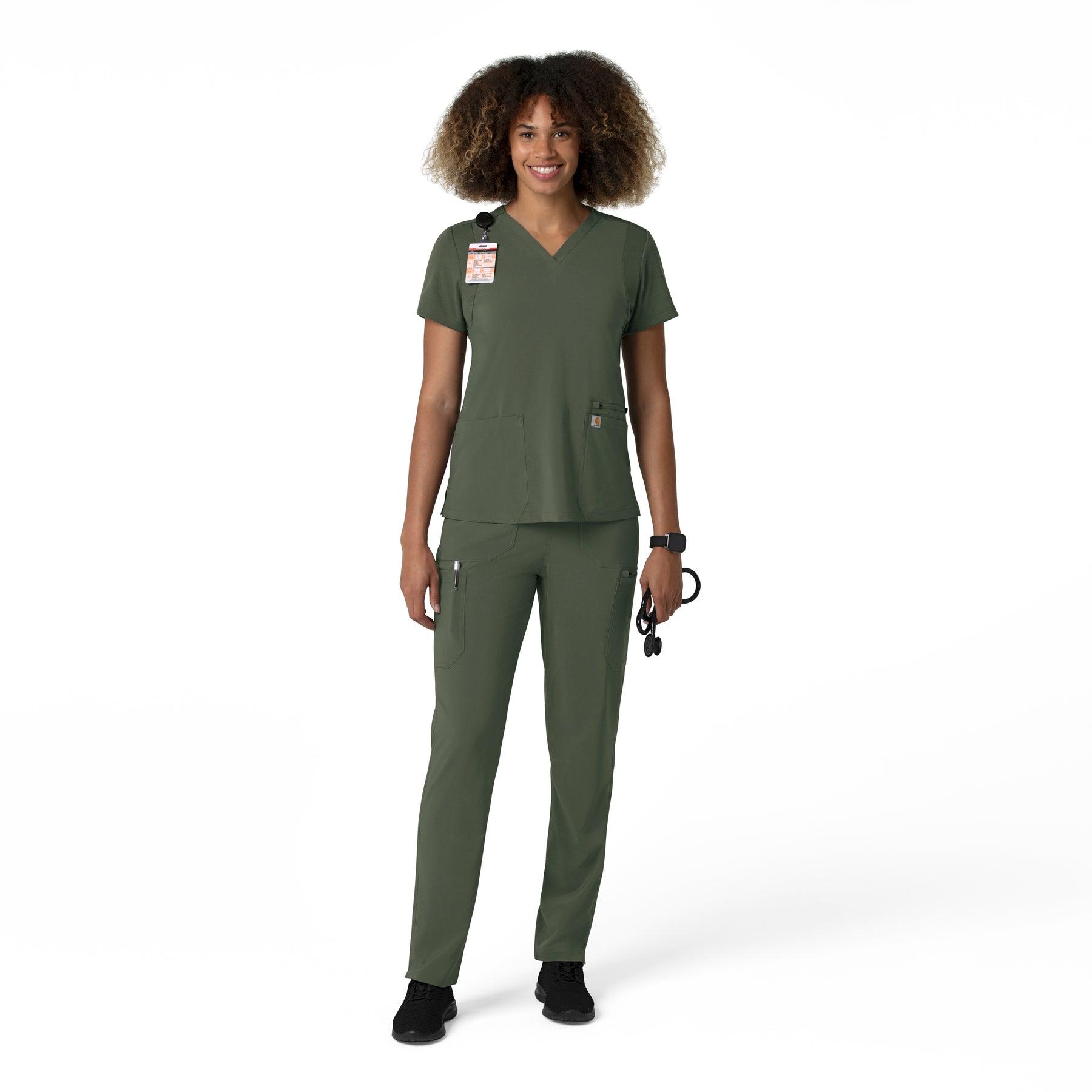 Force Cross-Flex Women's Straight Leg Cargo Scrub Pant Olive full scrub set