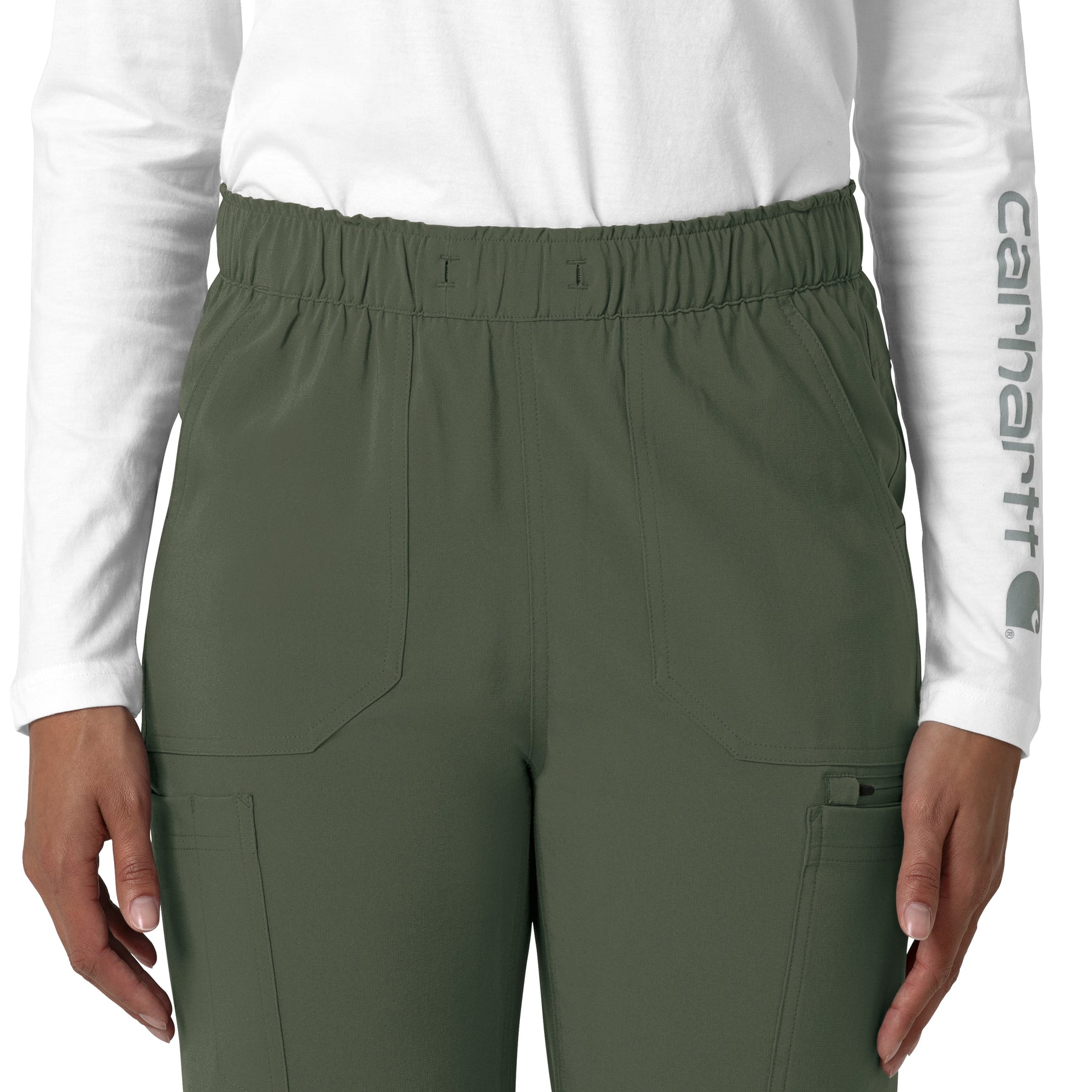 Force Cross-Flex Women's Straight Leg Cargo Scrub Pant Olive front detail