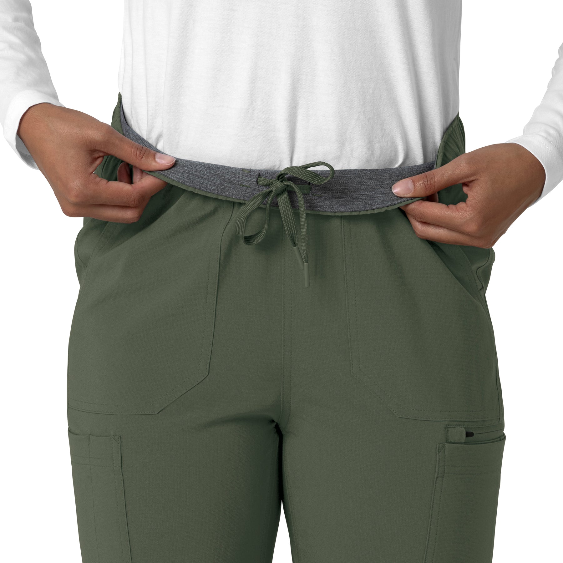 Force Cross-Flex Women's Straight Leg Cargo Scrub Pant Olive side detail 1