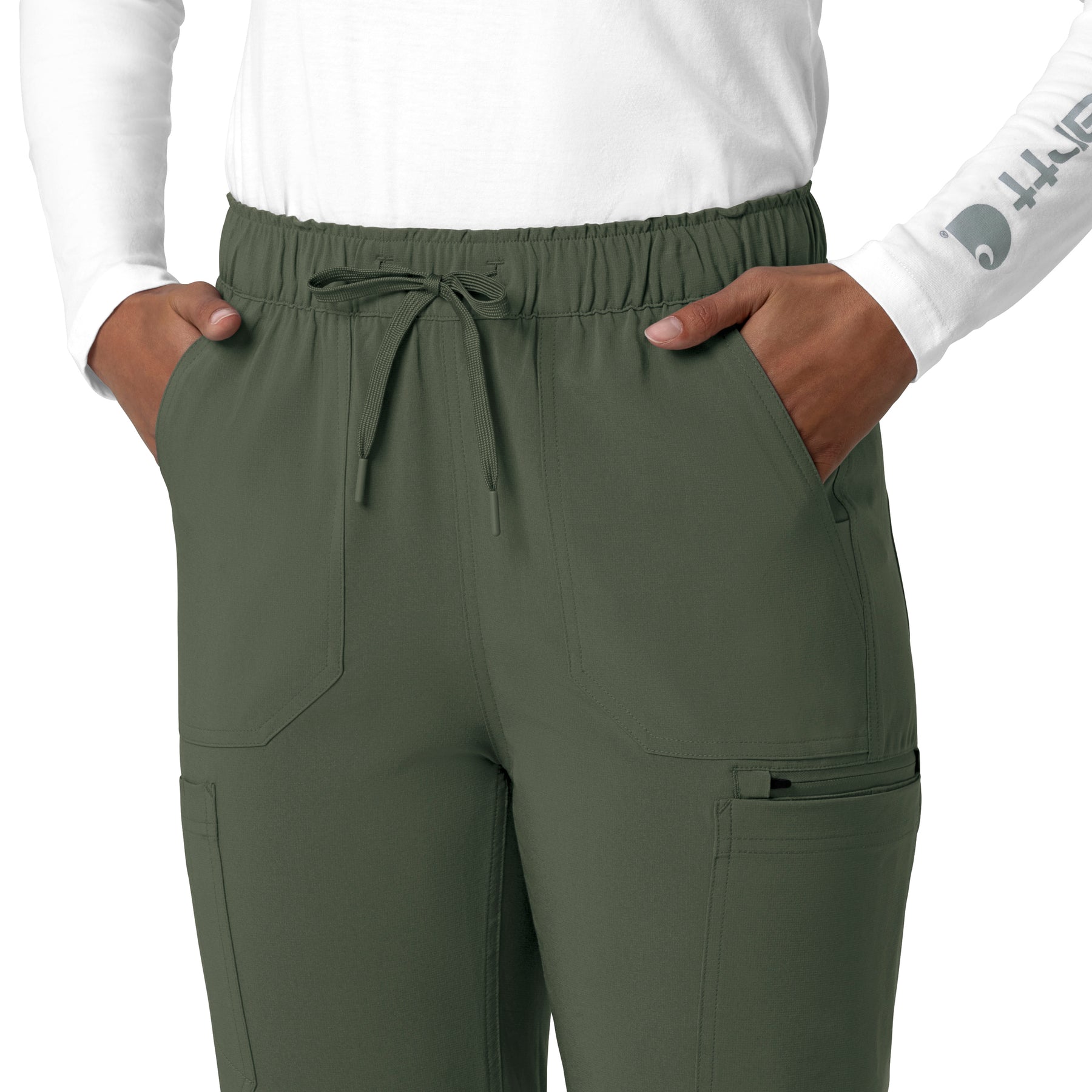 Force Cross-Flex Women's Straight Leg Cargo Scrub Pant Olive side detail 2