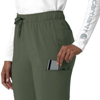 Force Cross-Flex Women's Straight Leg Cargo Scrub Pant Olive zip card pocket