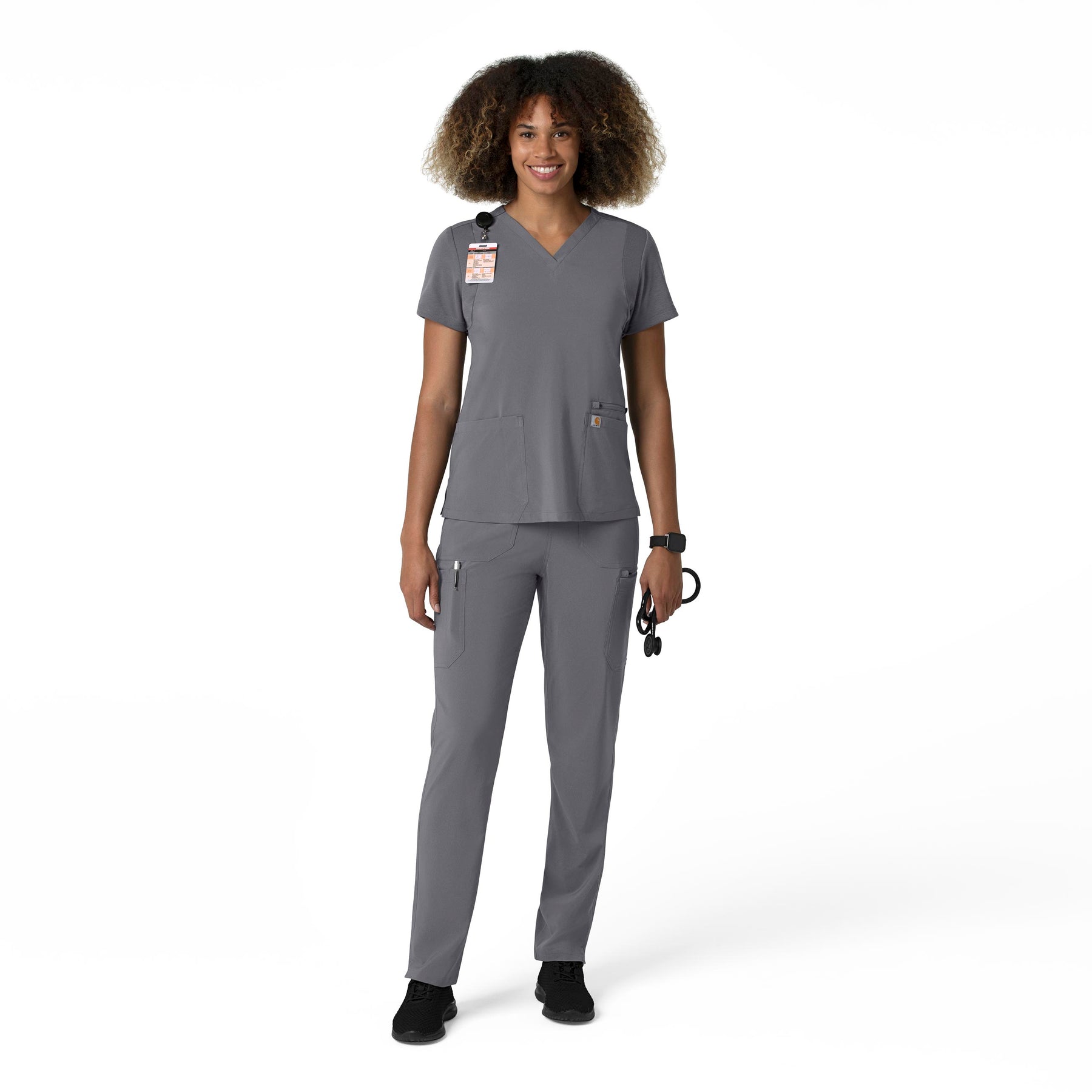 Force Cross-Flex Women's Straight Leg Cargo Scrub Pant Pewter full scrub set
