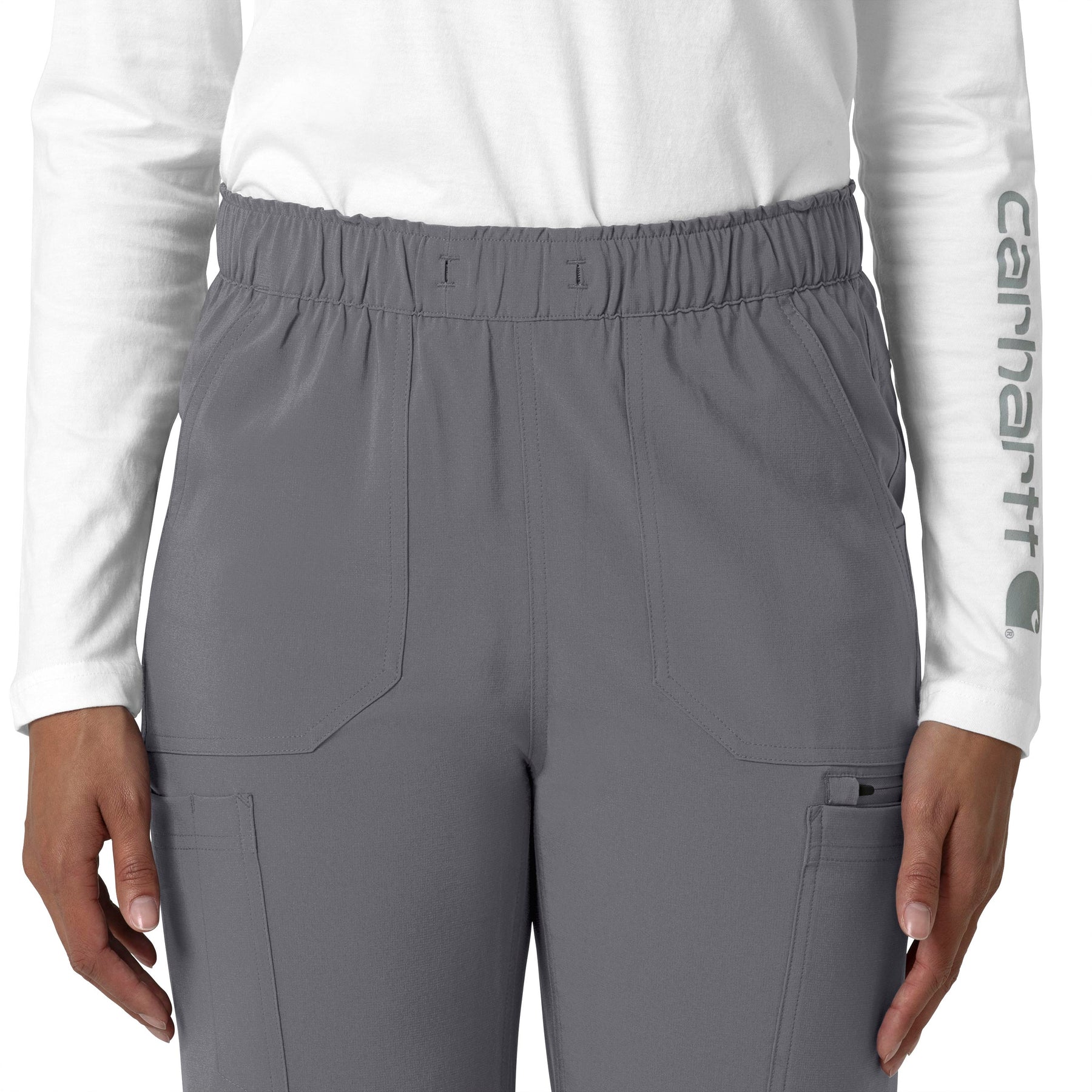 Force Cross-Flex Women's Straight Leg Cargo Scrub Pant Pewter front detail