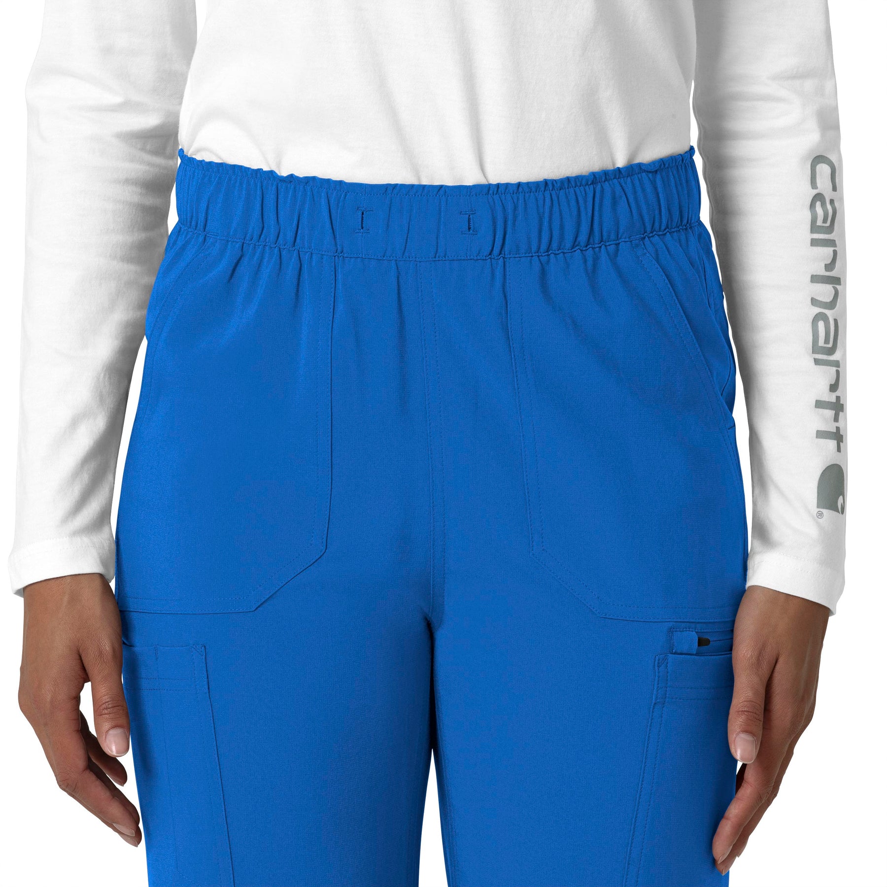 Force Cross-Flex Women's Straight Leg Cargo Scrub Pant Royal front detail