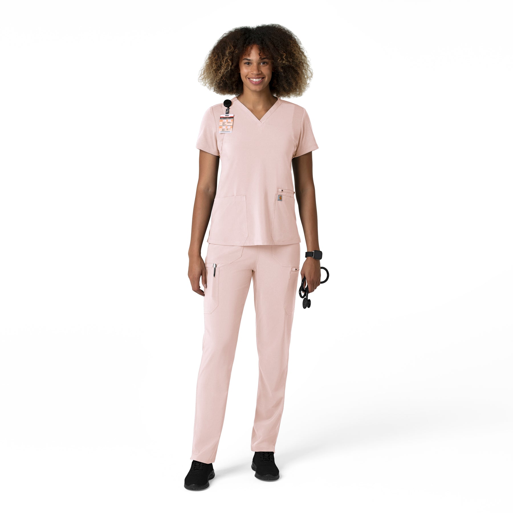 Force Cross-Flex Women's Straight Leg Cargo Scrub Pant Soft Rose full scrub set