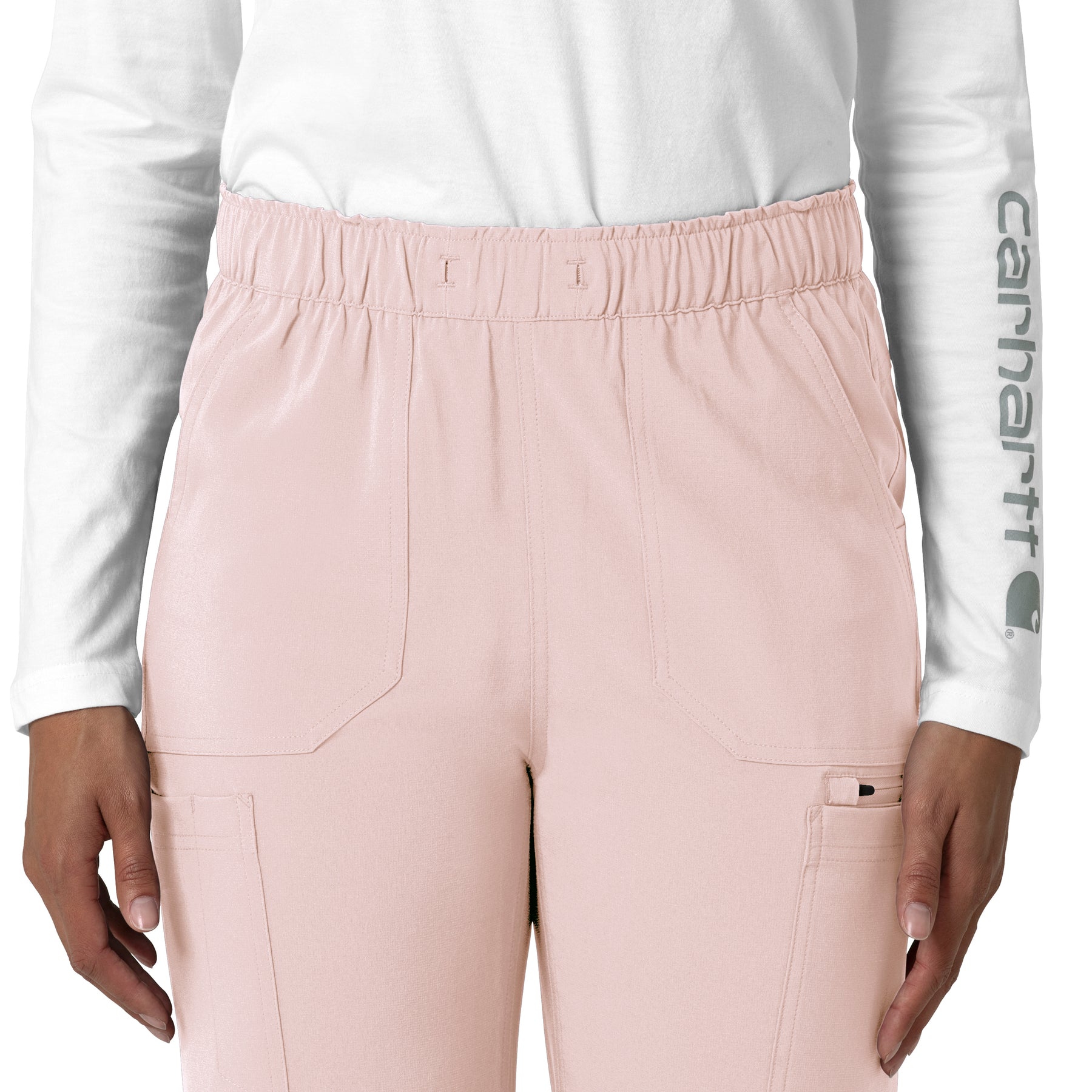 Force Cross-Flex Women's Straight Leg Cargo Scrub Pant Soft Rose front detail