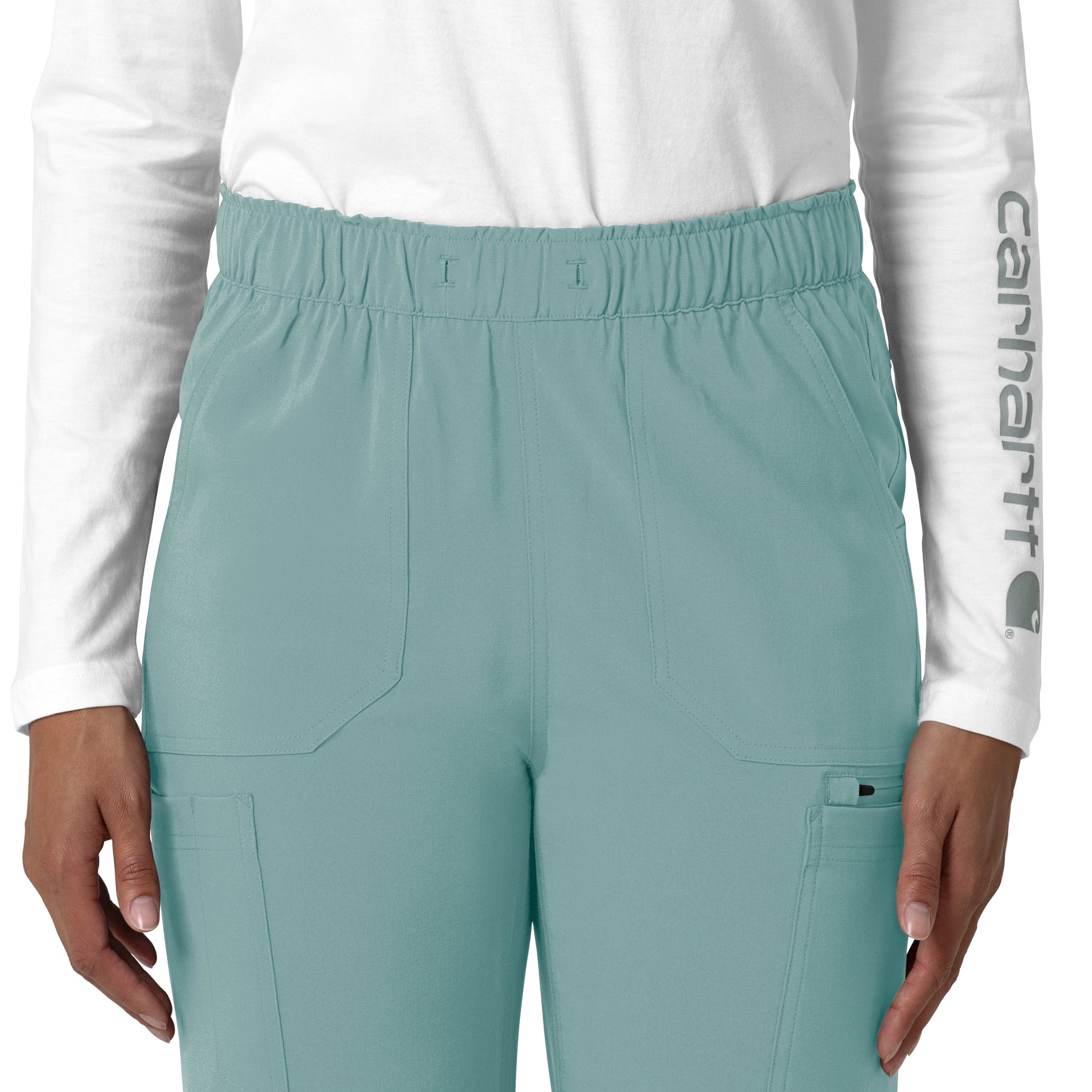 Force Cross-Flex Women's Straight Leg Cargo Scrub Pant Summer Blue front detail