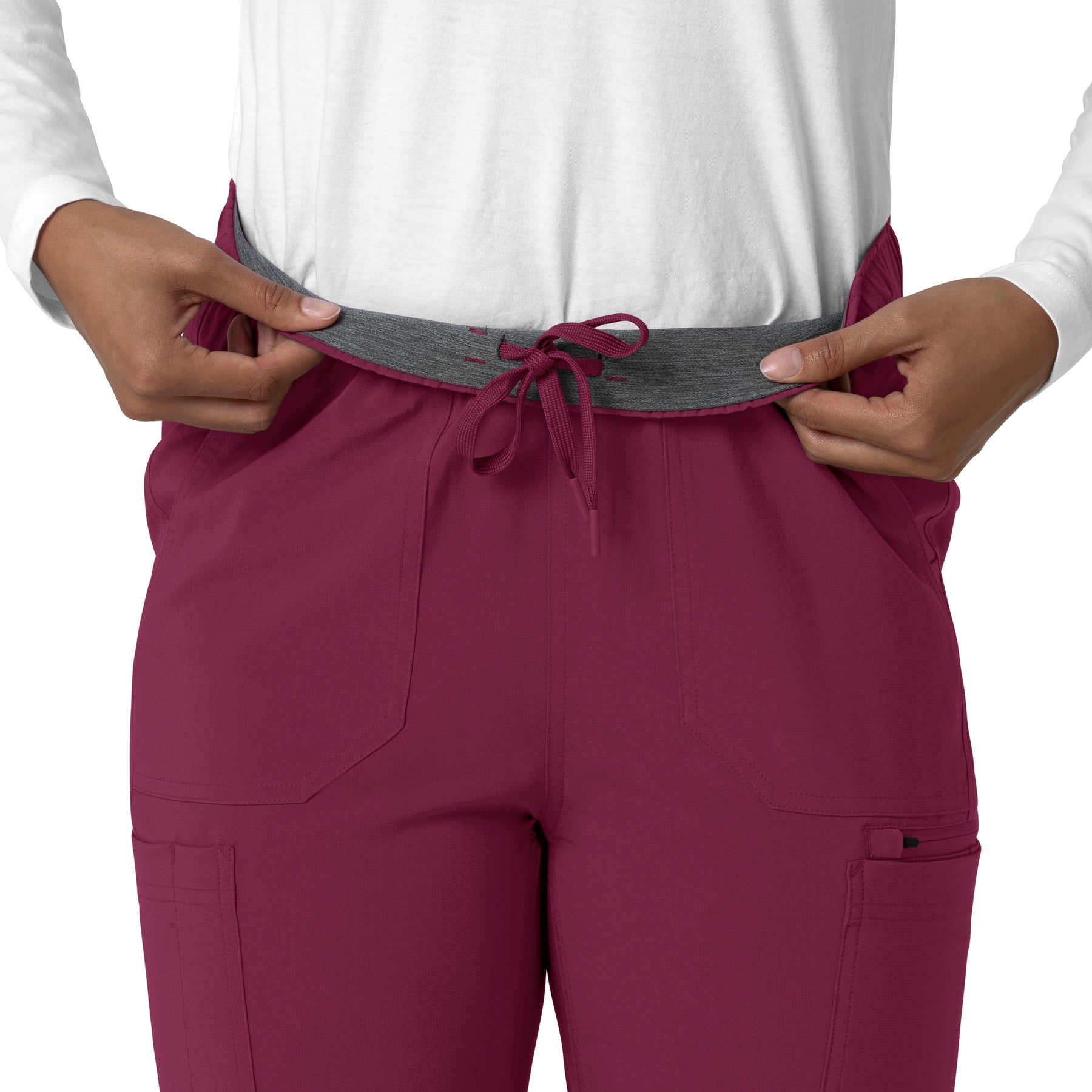 Force Cross-Flex Women's Straight Leg Cargo Scrub Pant Wine side detail 1
