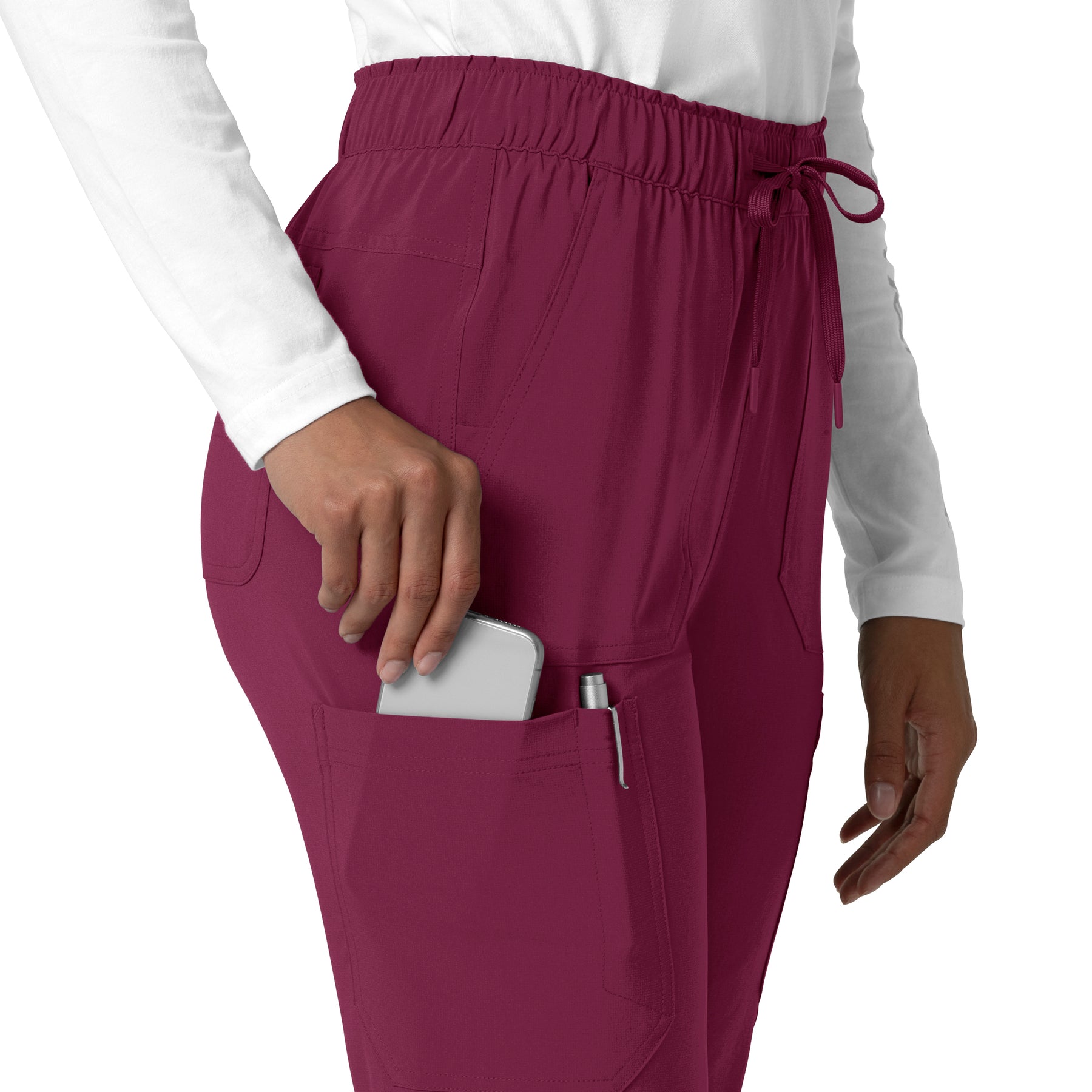 Force Cross-Flex Women's Straight Leg Cargo Scrub Pant Wine back detail