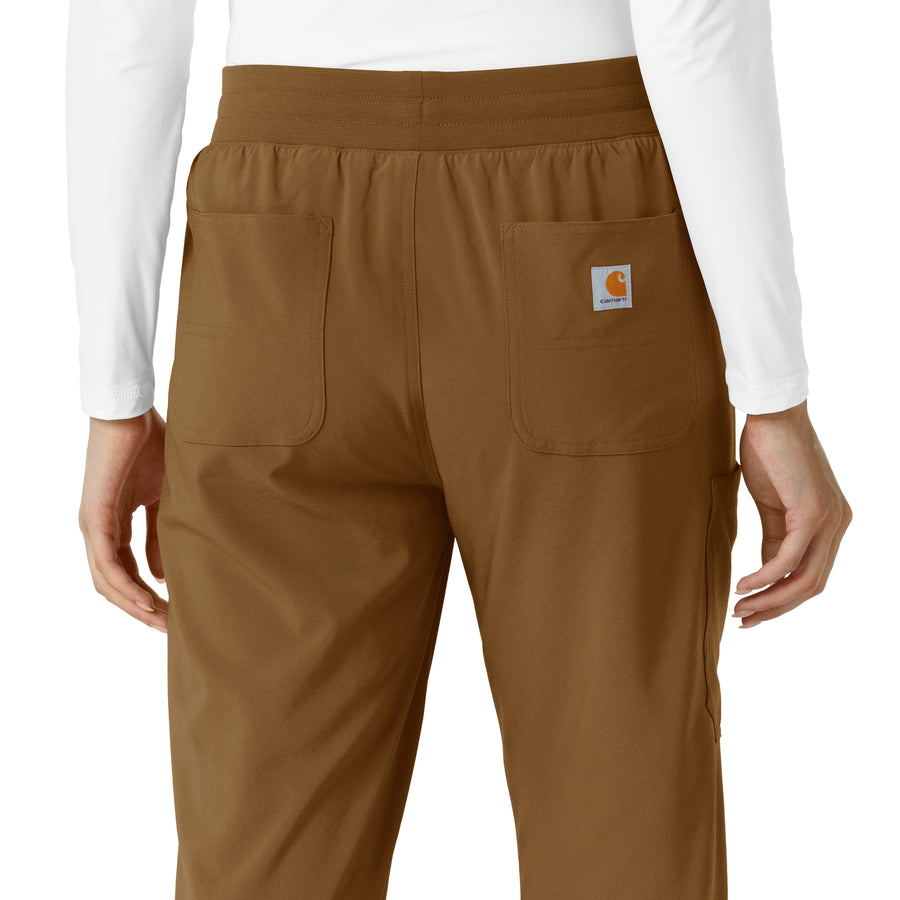 Force Cross-Flex Women's Boot Cut Scrub Pant Carhartt Brown side detail 1