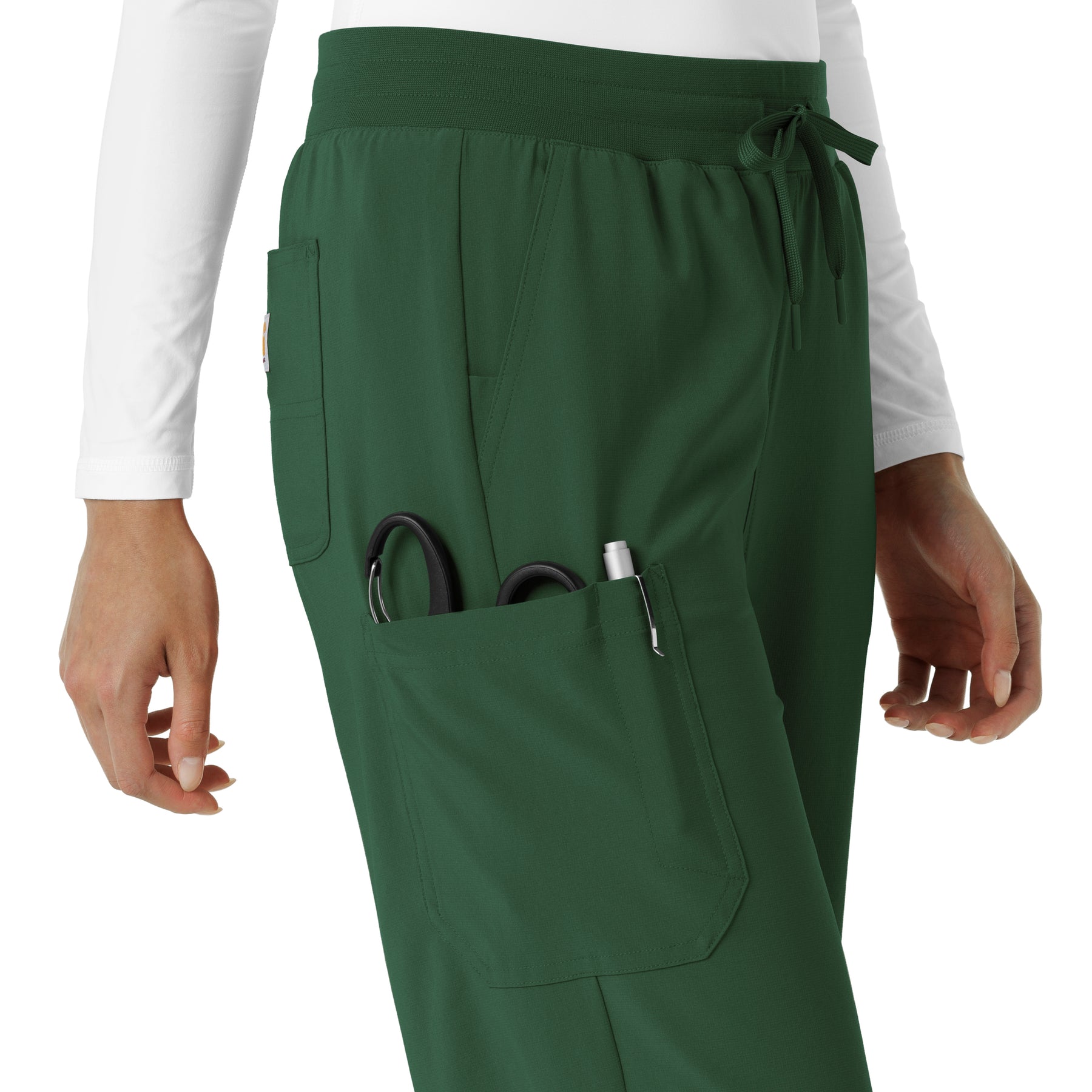 Carhartt Cross-Flex Women's Boot Cut Scrub Pant - Douglas Fir pocket