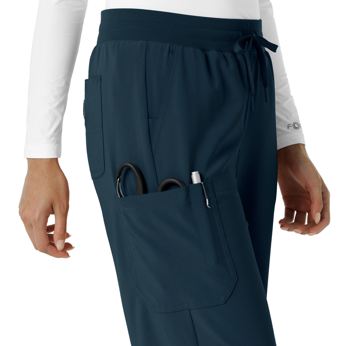 Force Cross-Flex Women's Boot Cut Scrub Pant Navy hemline detail