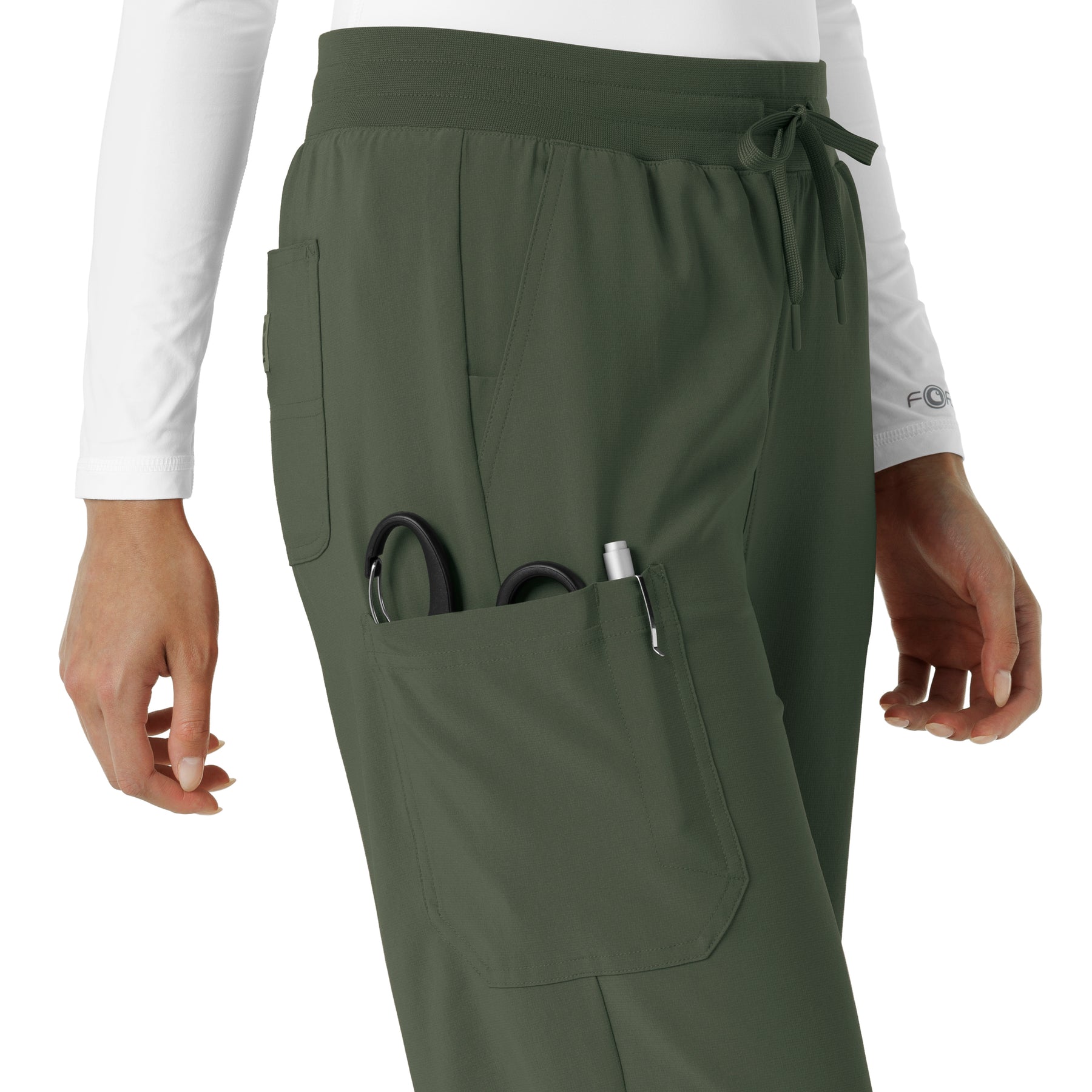 Force Cross-Flex Women's Boot Cut Scrub Pant Olive hemline detail