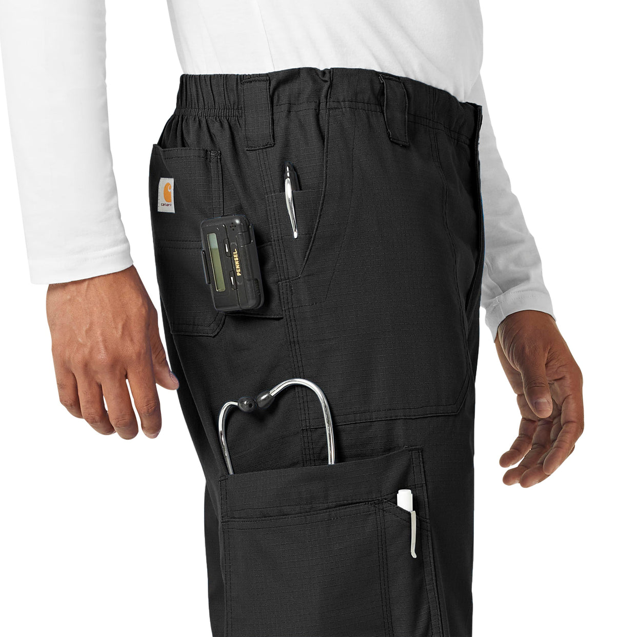 Ripstop & Sub-Scrubs Men's Boot Cut 8-Pocket Cargo Scrub Pant Black front detail