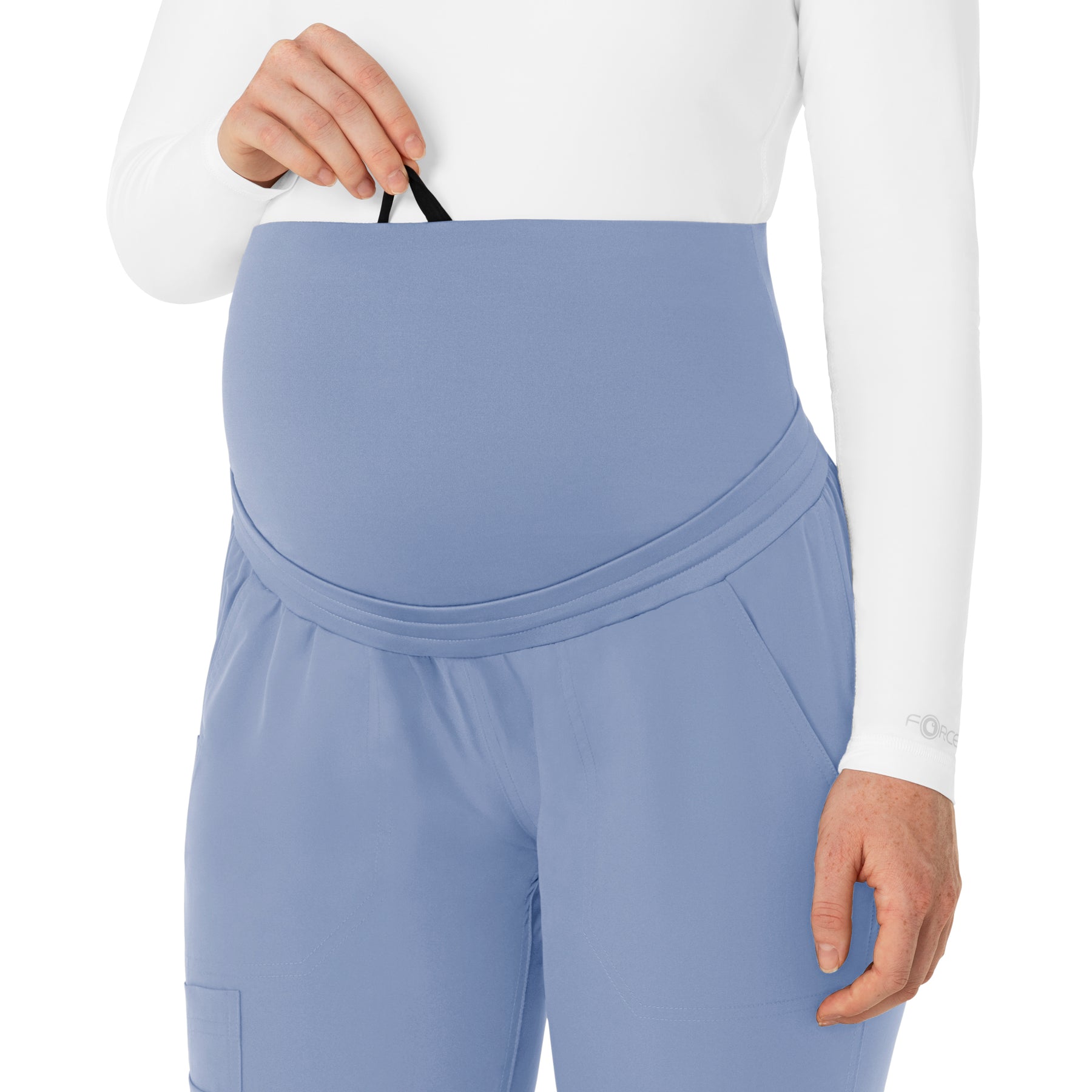 Force Essentials Women's Maternity Jogger Scrub Pant Ceil Blue front detail