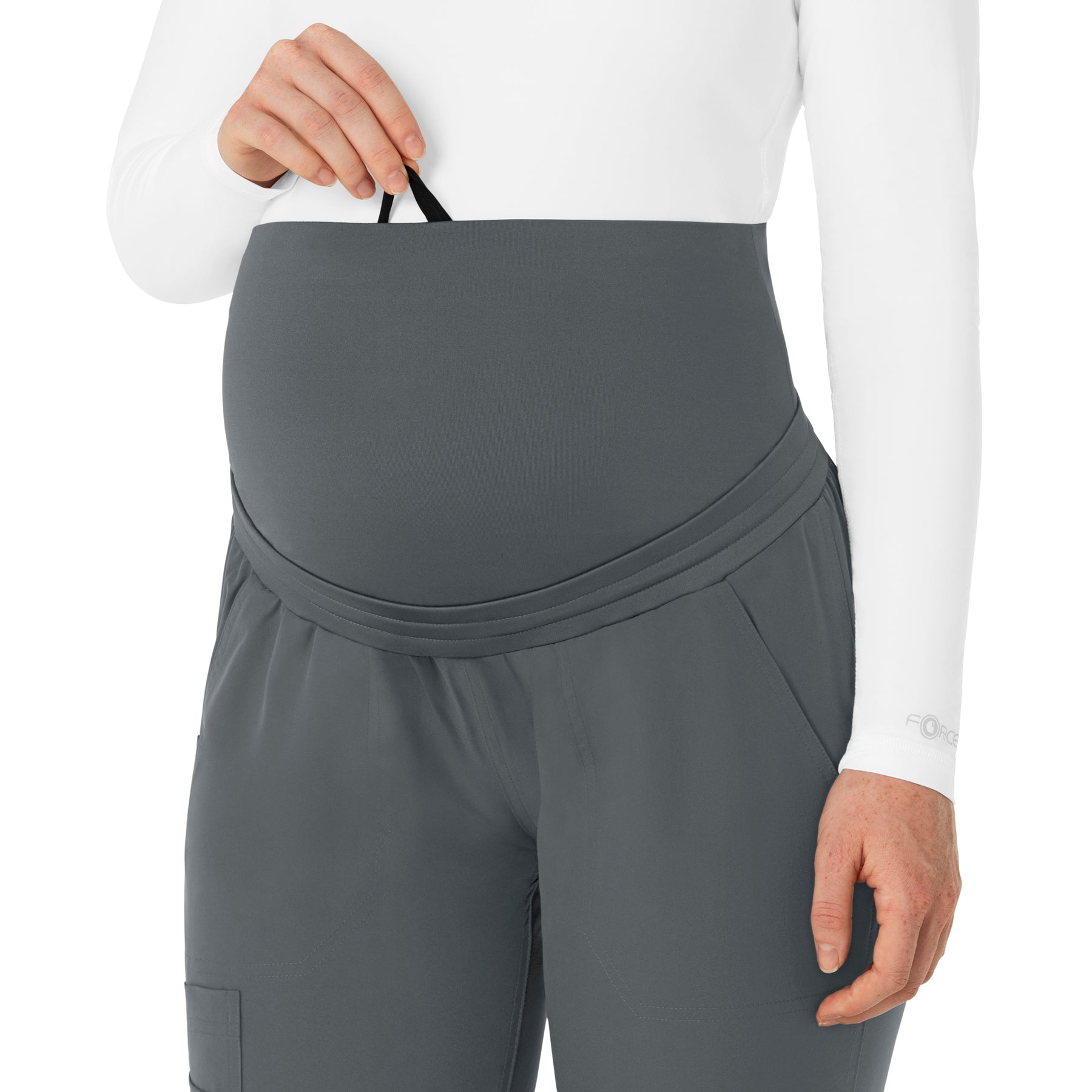 Carhartt Force Essentials Women's Maternity Jogger Scrub Pant - Pewter belly band drawcord