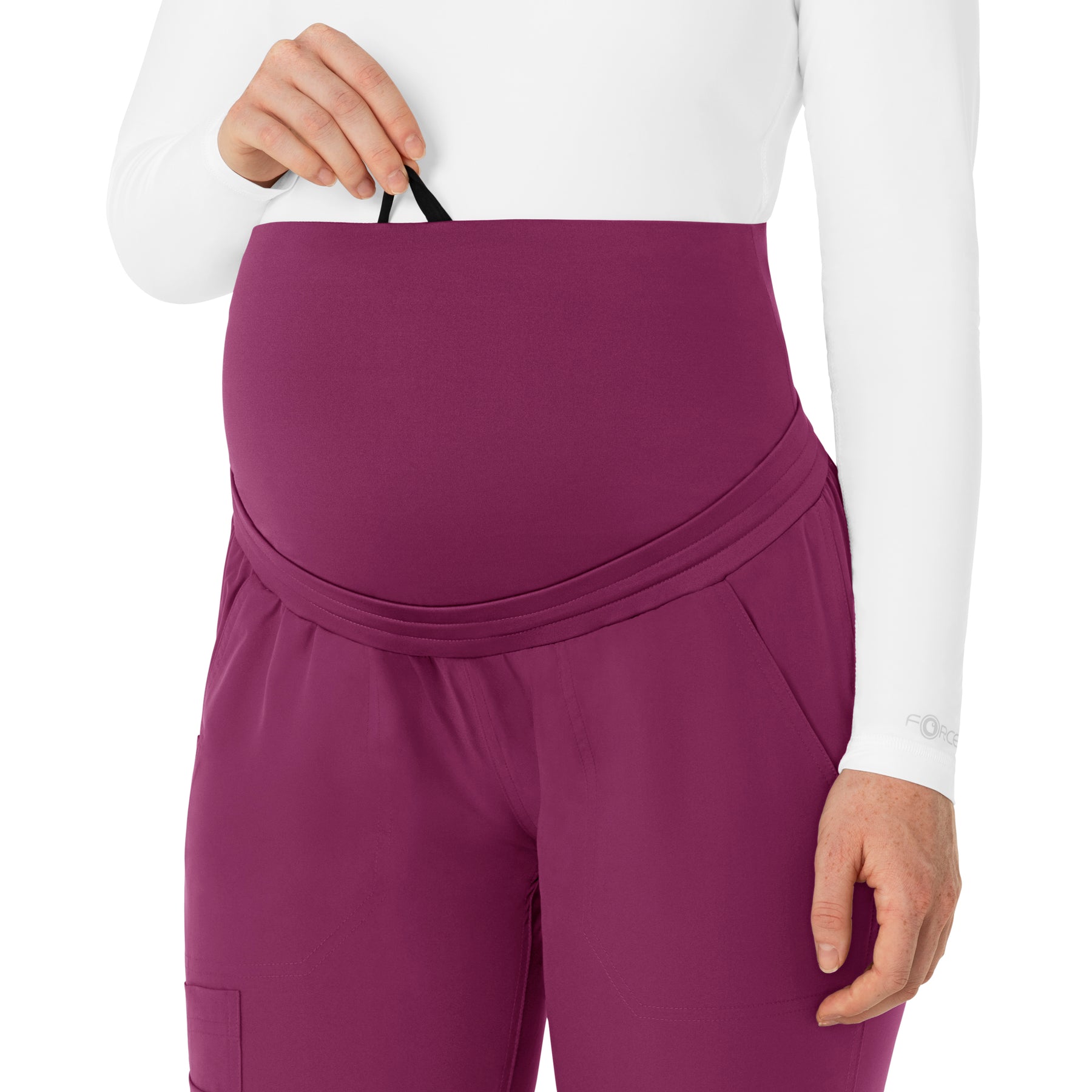 Force Essentials Women's Maternity Jogger Scrub Pant Wine front detail