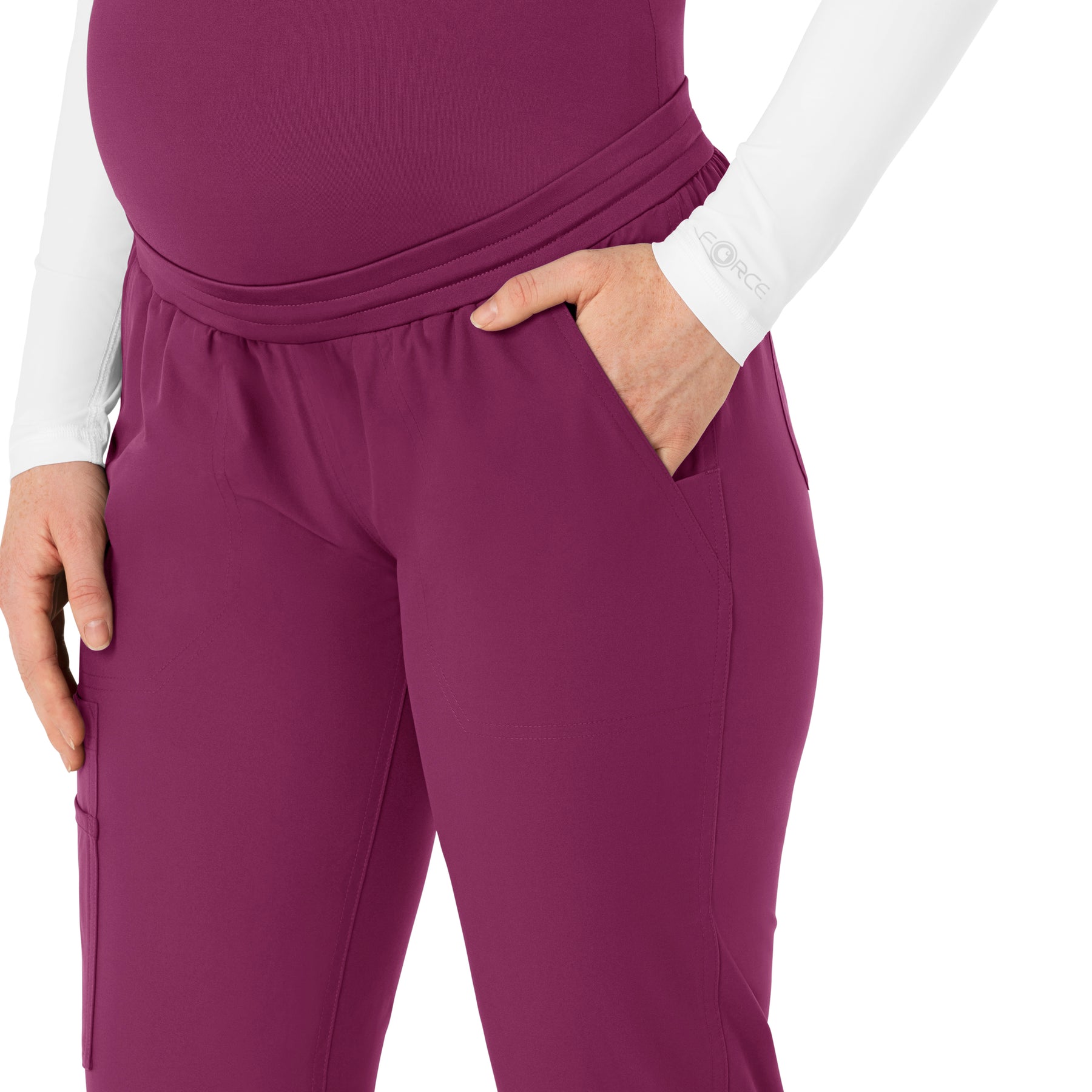 Force Essentials Women's Maternity Jogger Scrub Pant Wine side detail 2