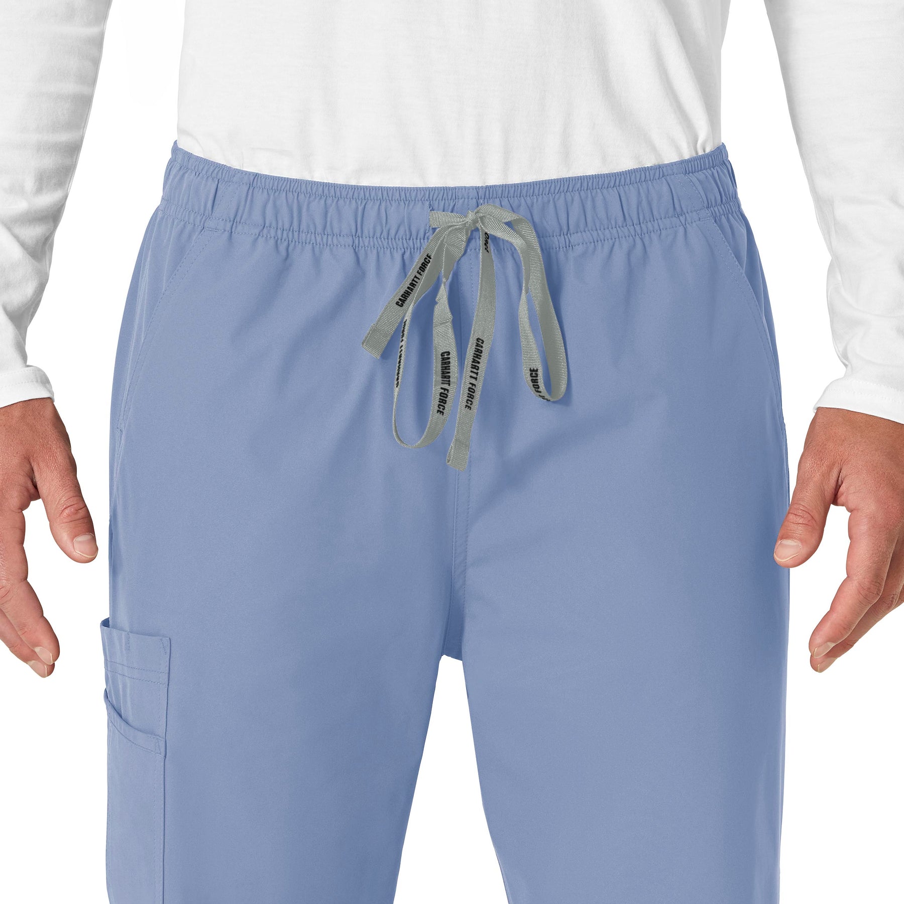 Force Essentials Unisex Elastic Waist Cargo Scrub Pant Ceil Blue front detail