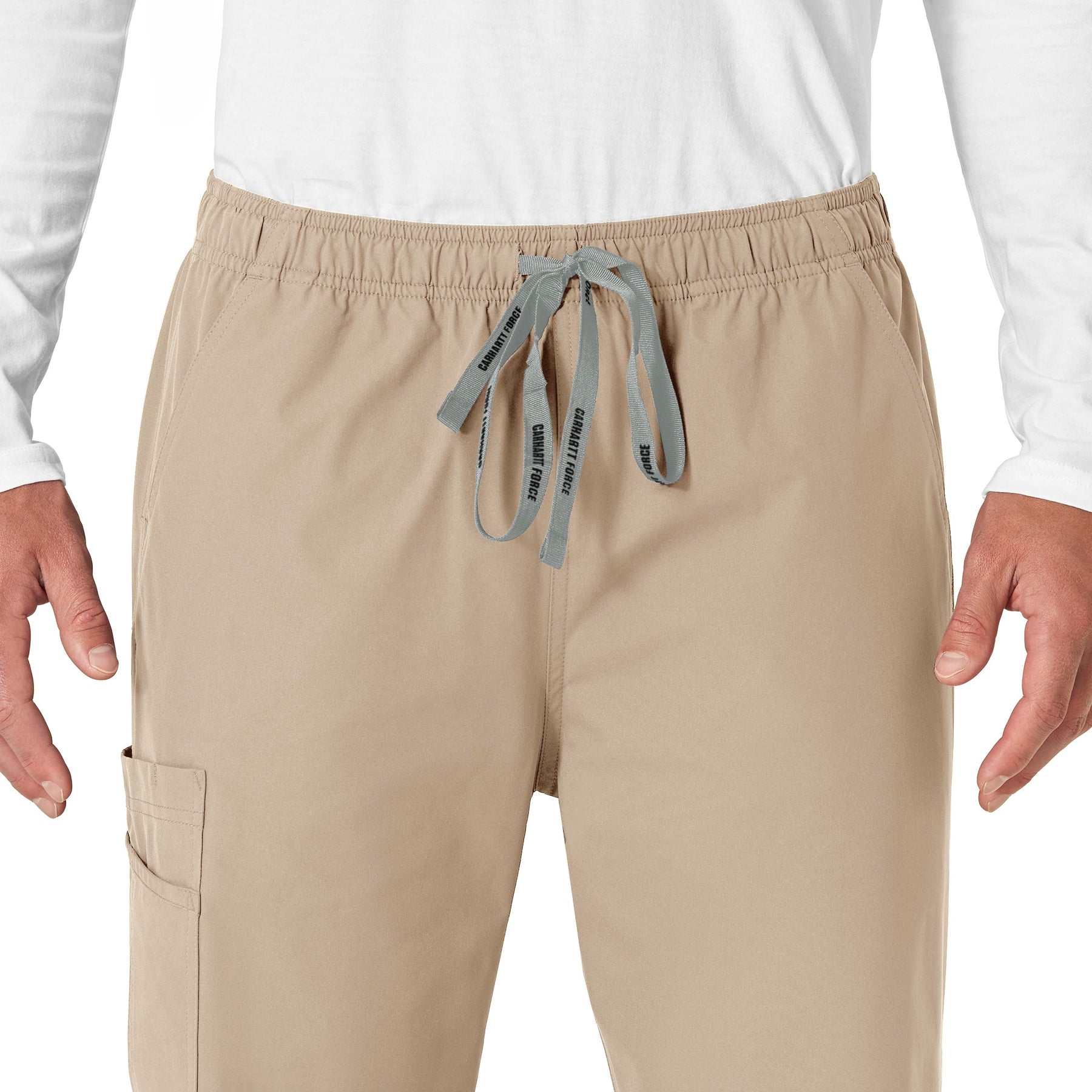 Force Essentials Unisex Elastic Waist Cargo Scrub Pant Khaki front detail