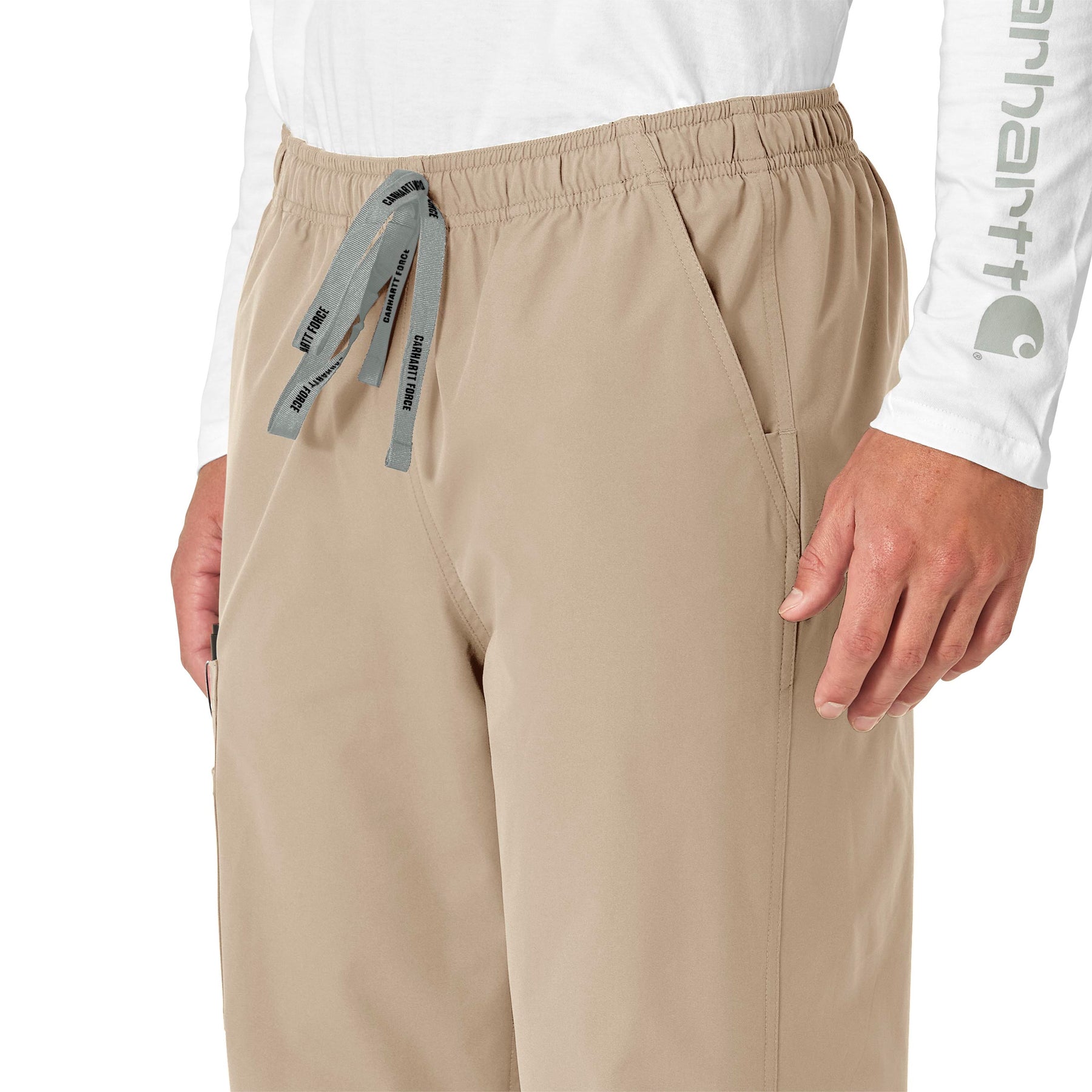 Force Essentials Unisex Elastic Waist Cargo Scrub Pant Khaki side detail 1