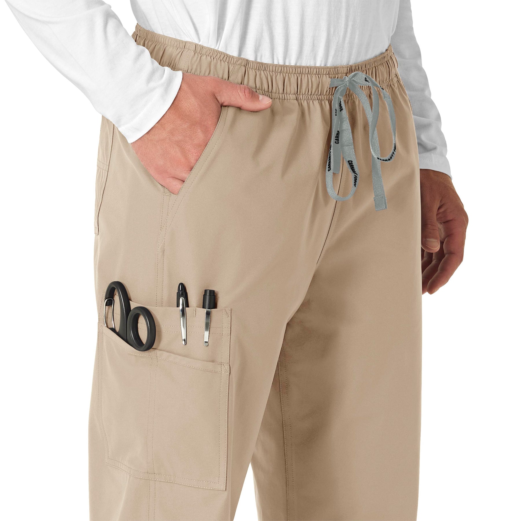 Force Essentials Unisex Elastic Waist Cargo Scrub Pant Khaki side detail 2