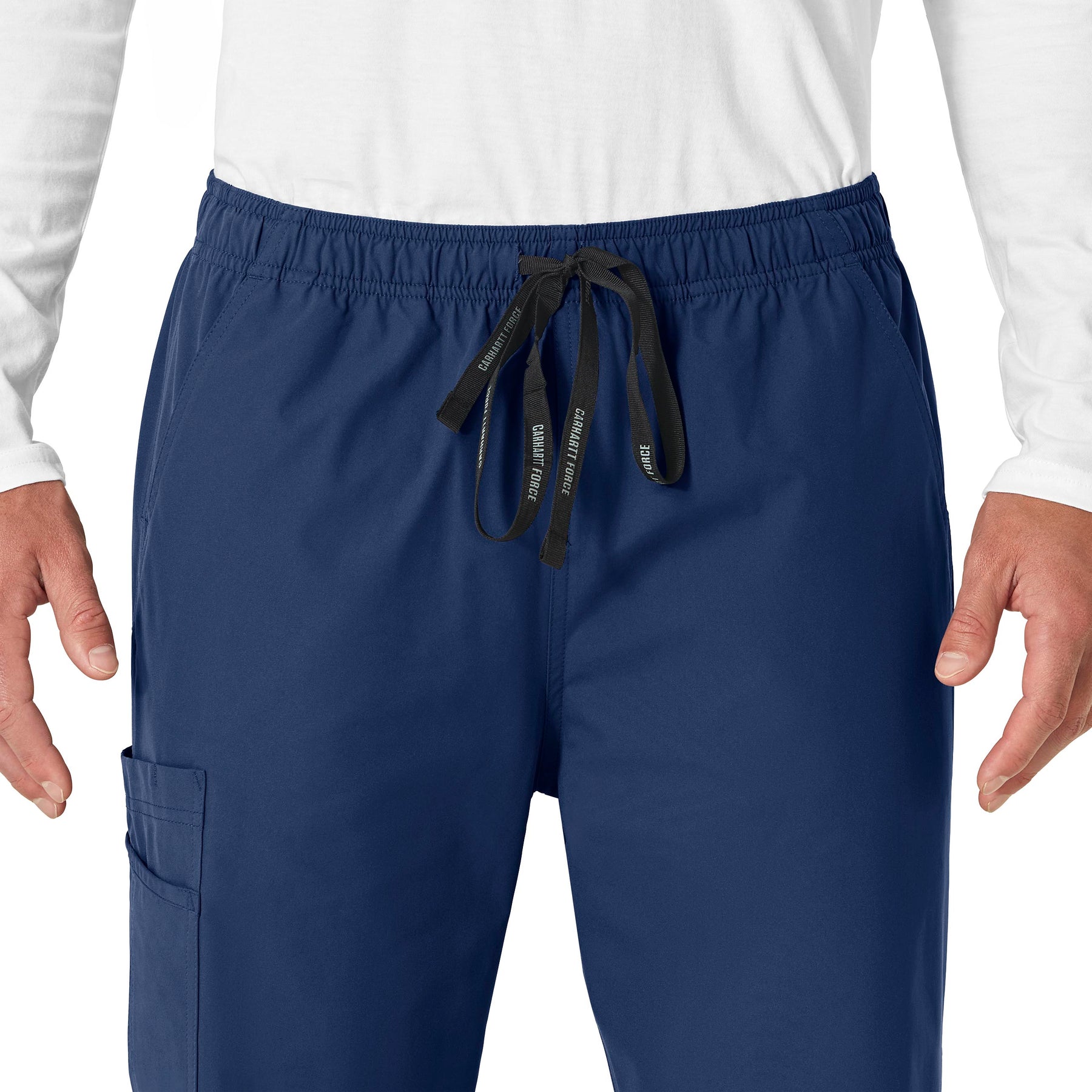 Force Essentials Unisex Elastic Waist Cargo Scrub Pant Navy front detail